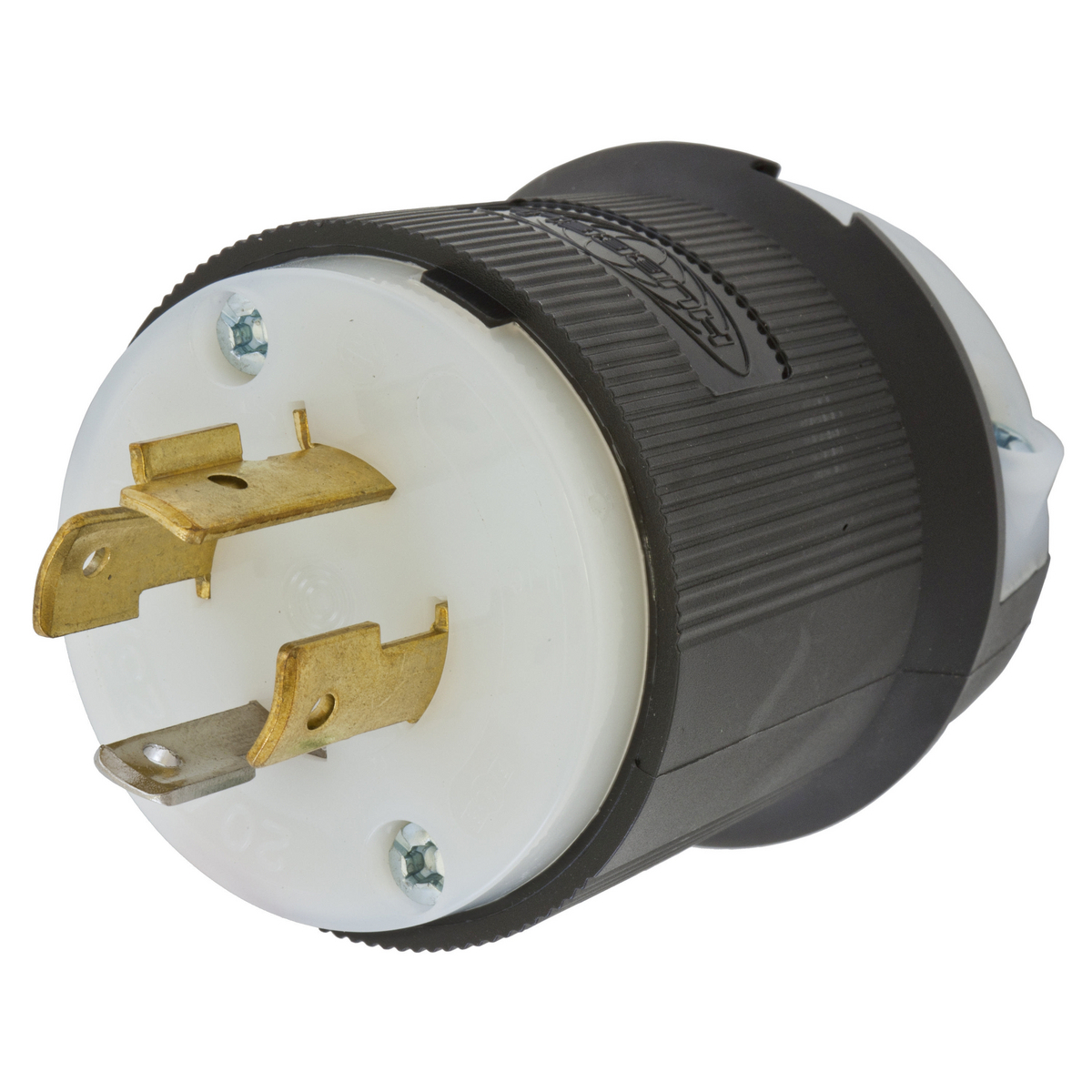 HBL2411 1-Phase Grounding Cord Mount Locking Plug, 125/250 V AC, 20 A, 3 Poles, 4 Wires, Black/White