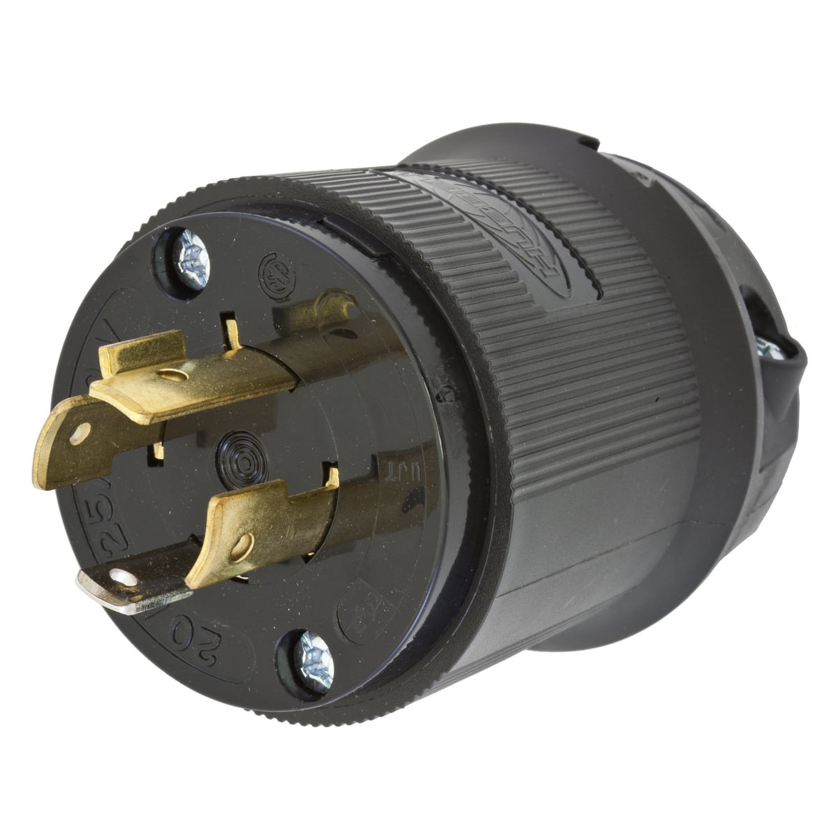 HBL2411BK 1-Phase Grounding Male Standard Cord Mount Locking Plug, 125/250 V AC, 20 A, 3 Poles, 4 Wires, Black