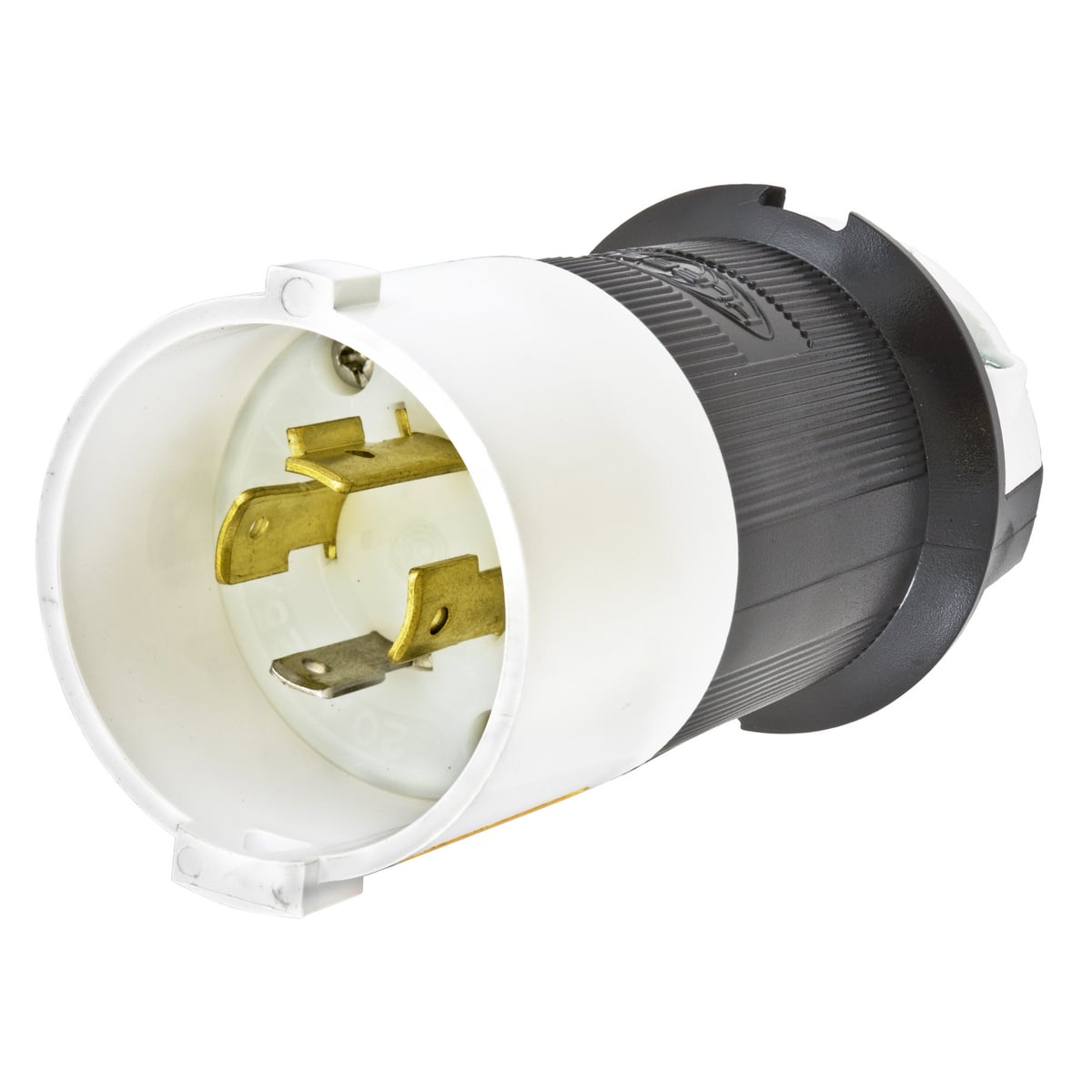 HBL2411S 1-Phase Grounding Male Standard Cord Mount Locking Plug, 125/250 V AC, 20 A, 3 Poles, 4 Wires, Black/White