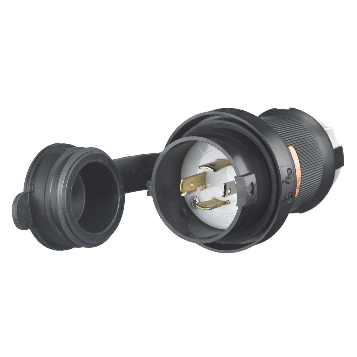 HBL2411SW 1-Phase Extra Heavy Duty Grounding Cord Mount Watertight Locking Plug, 125/250 V AC, 20 A, 3 Poles, 4 Wires, Black