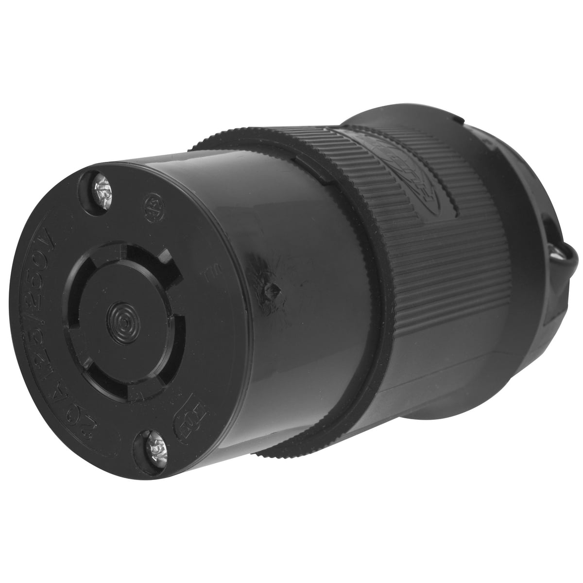 HBL2413BK Heavy Duty Female Grounding Insulated Standard Cord Mount Locking Connector, 125/250 V AC, 20 A, 3 Poles, 4 Wires, Black