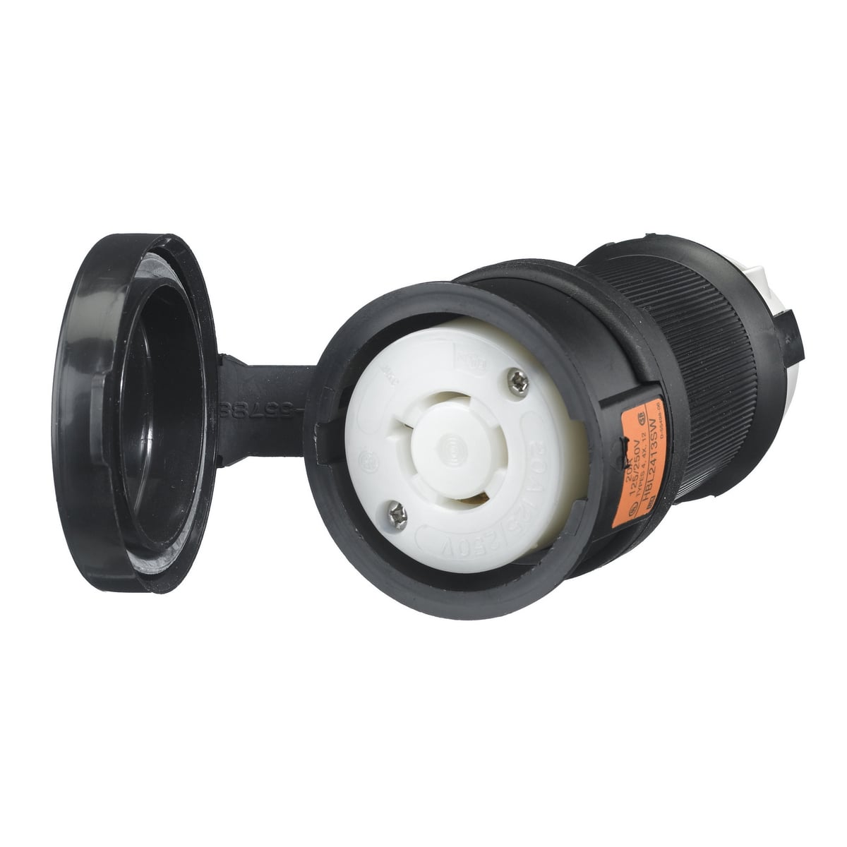 HBL2413SW HBL Grounding Heavy Duty Cord Mount Watertight Locking Connector, 125/250 V AC, 20 A, 3 Poles, 4 Wires, Black/White