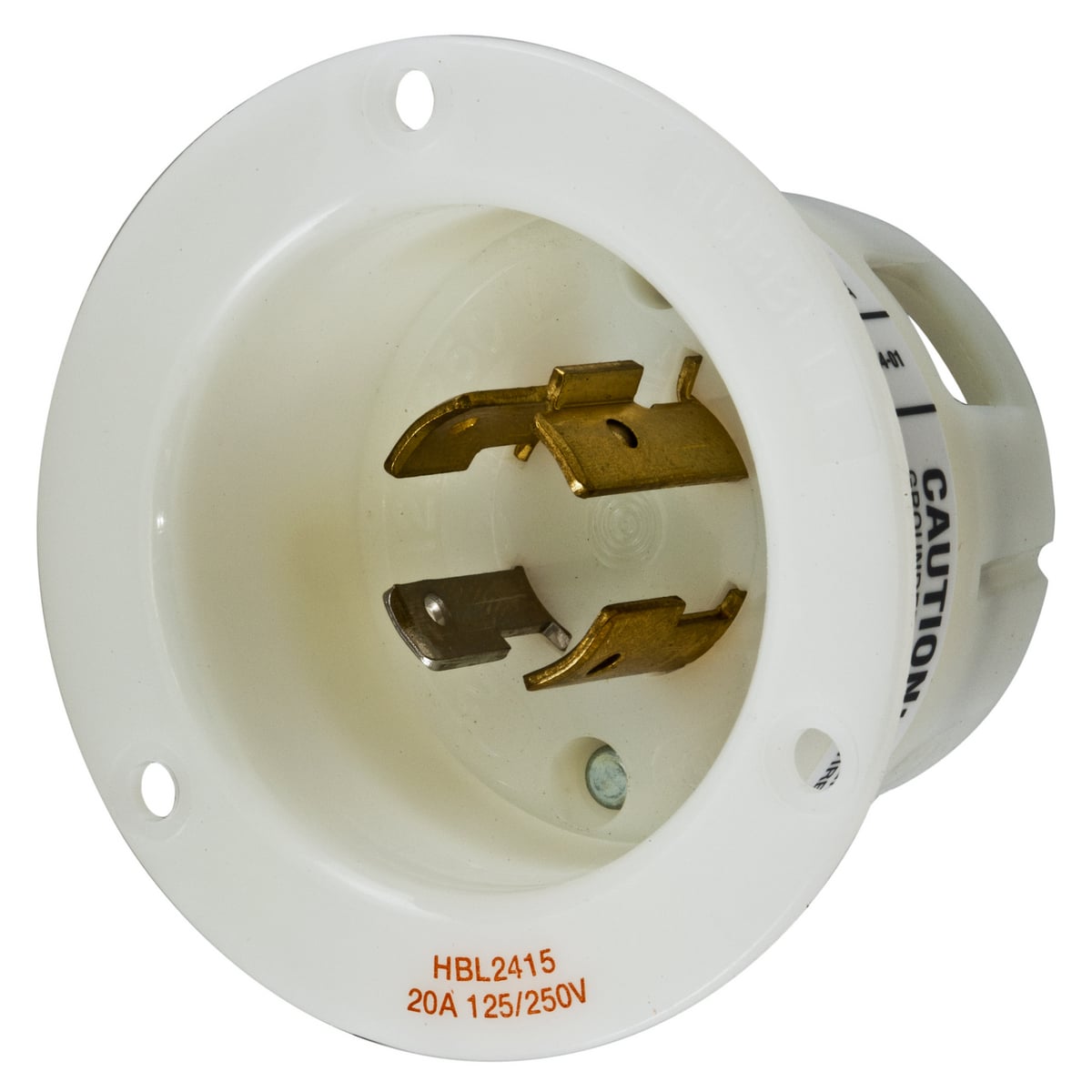 HBL2415 HBL 1-Phase Extra Heavy Duty Grounding Screw Mount Locking Flanged Inlet, 125/250 V AC, 20 A, 3 Poles, 4 Wires, White