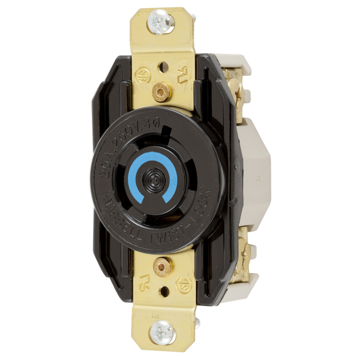 HBL2420RT 3-Phase Grounding Standard Screw Mount Locking Receptacle, 250 V AC, 20 A, 3 Poles, 4 Wires, Black