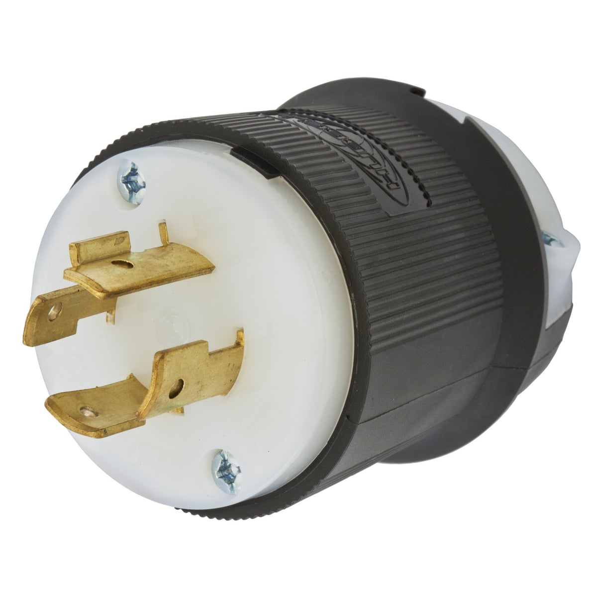 HBL2421 3-Phase Grounding Cord Mount Locking Plug, 250 V AC, 20 A, 3 Poles, 4 Wires, Black/White