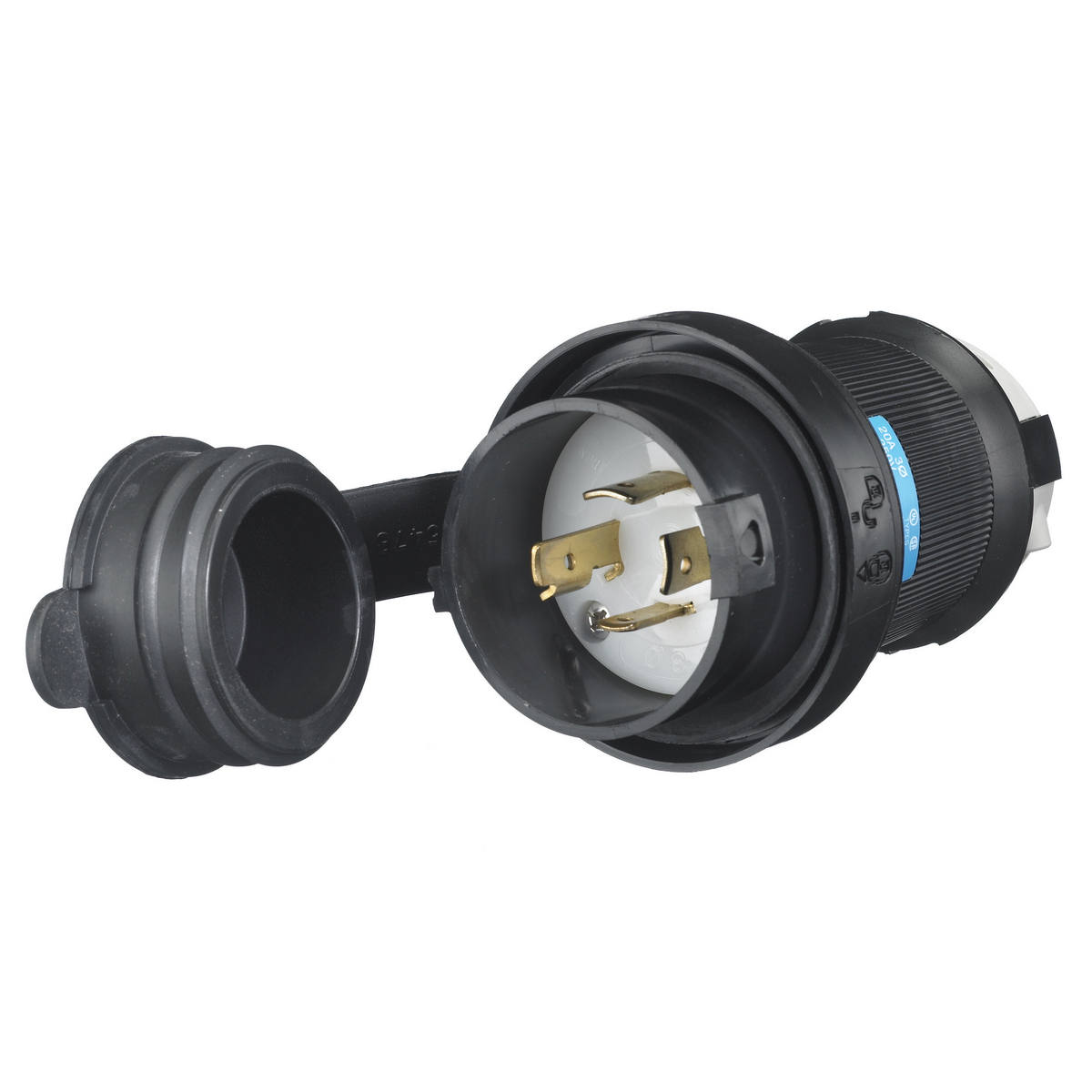 HBL2421SW HBL 3-Phase Grounding Watertight Cord Mount Locking Plug, 250 V AC, 20 A, 3 Poles, 4 Wires, Black