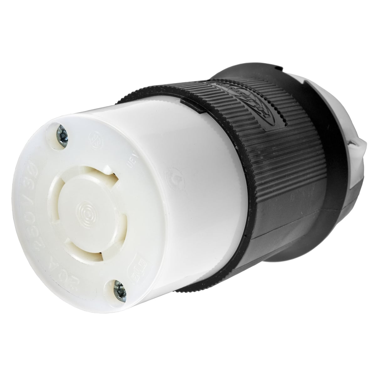 HBL2423 HBL Grounding Heavy Duty Shrouded Watertight Cord Mount Locking Connector, 250 V AC, 20 A, 3 Poles, 4 Wires, Black/White
