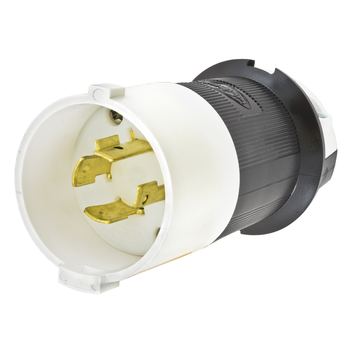 HBL2431S 3-Phase Grounding Male Standard Cord Mount Locking Plug, 480 V AC, 20 A, 3 Poles, 4 Wires, Black/White