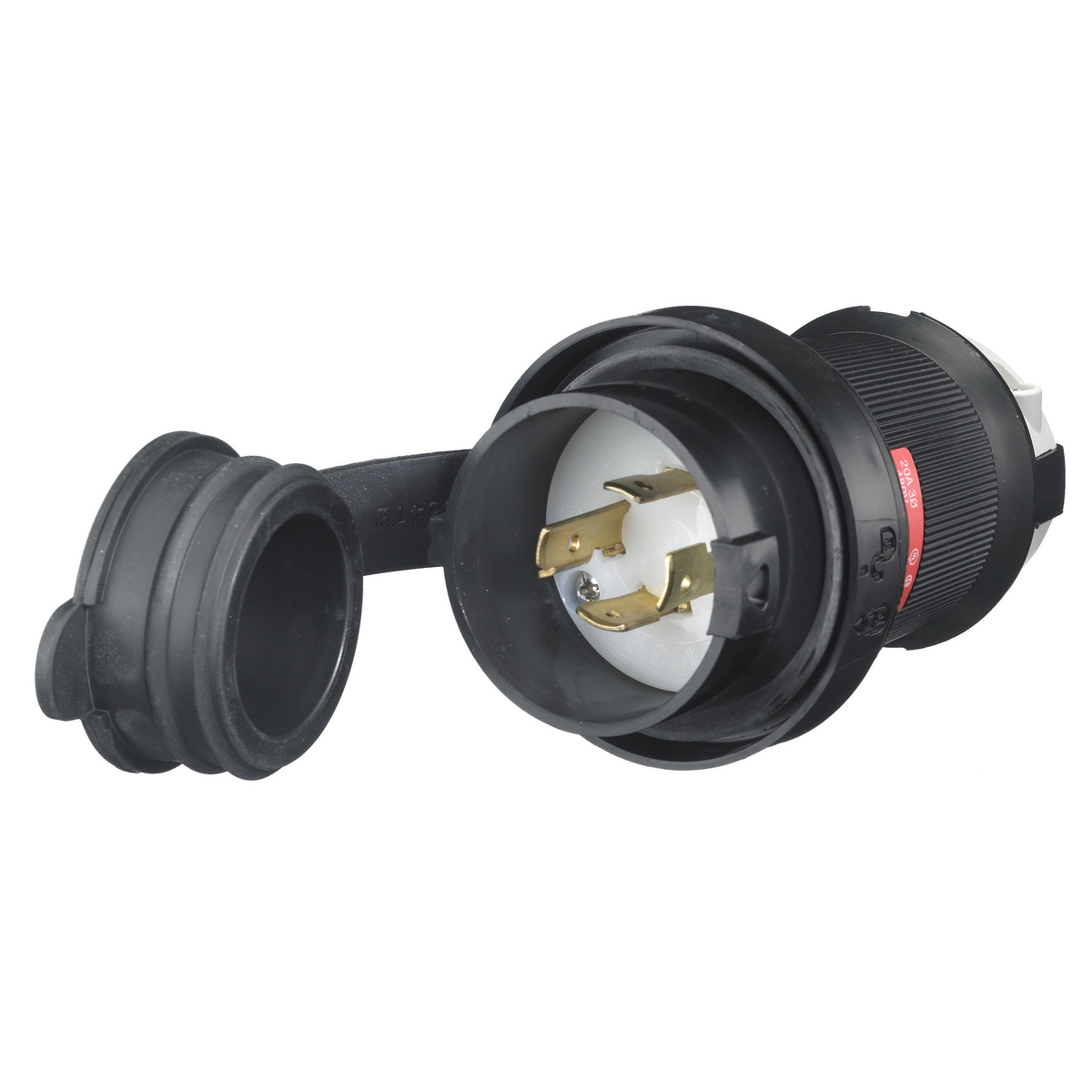 HBL2431SW HBL 3-Phase Grounding Watertight Cord Mount Locking Plug, 480 V AC, 20 A, 3 Poles, 4 Wires, Black/White