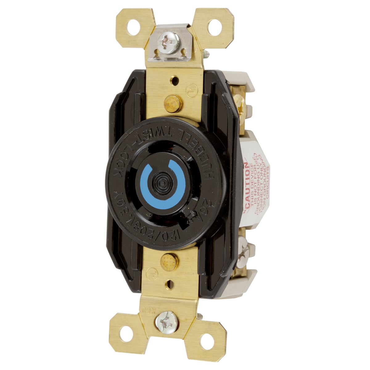 HBL2440 3-Phase Heavy Duty Flush Non-Grounding Standard Single Screw Mount Locking Receptacle, 120/208 V AC, 20 A, 4 Poles, 4 Wires, Black