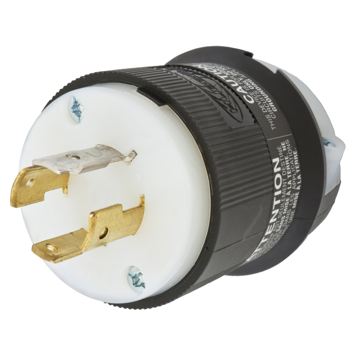 HBL2441 HBL 3-Phase Non-Grounding Cord Mount Locking Plug, 120/208 V AC, 20 A, 4 Poles, 4 Wires, Black/White