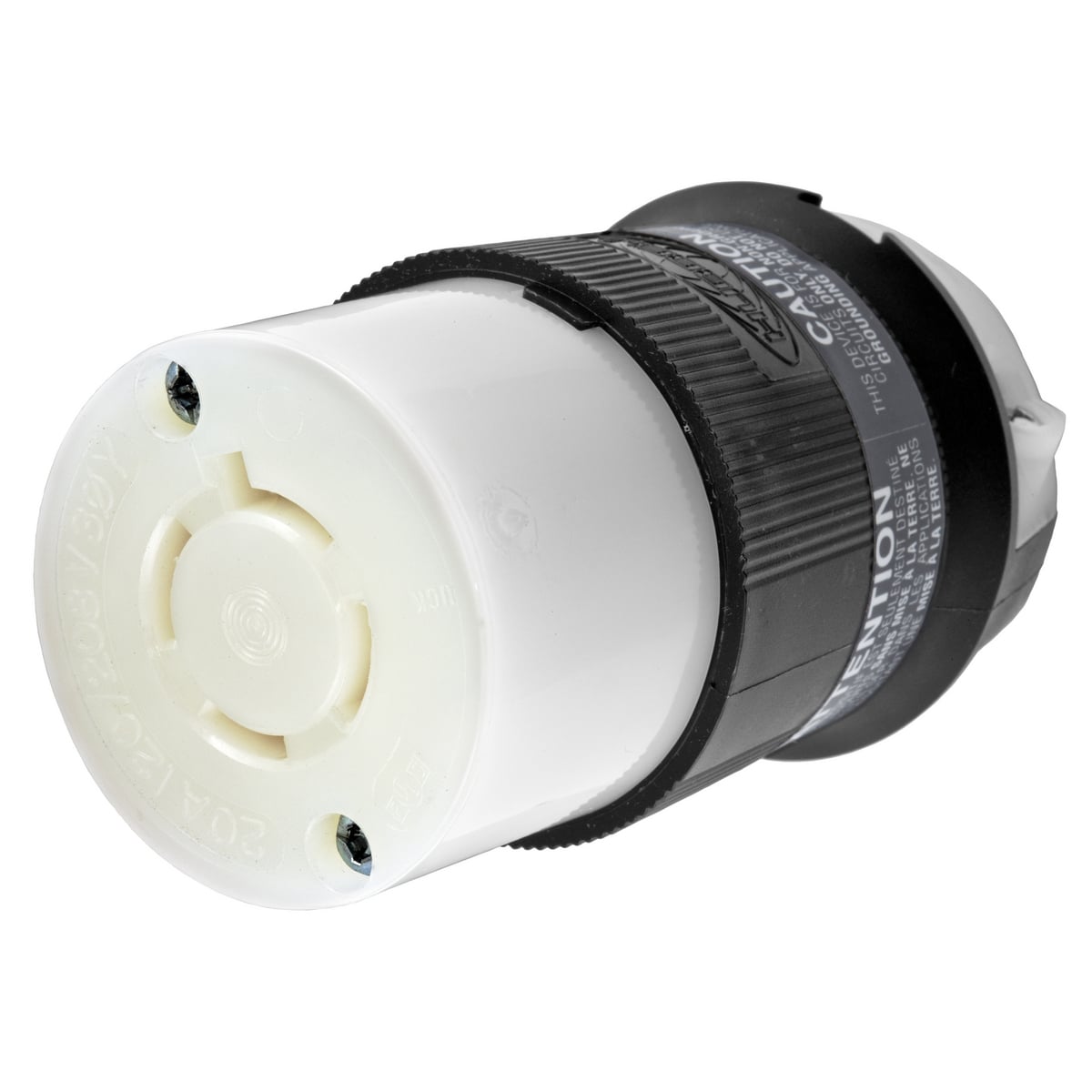 HBL2443 3-Phase Heavy Duty Isolated Non-Grounding Standard Sized Cord Mount Female Connector, 120Y/208 Delta V AC, 20 A, 4 Poles, 4 Wires, Black/White