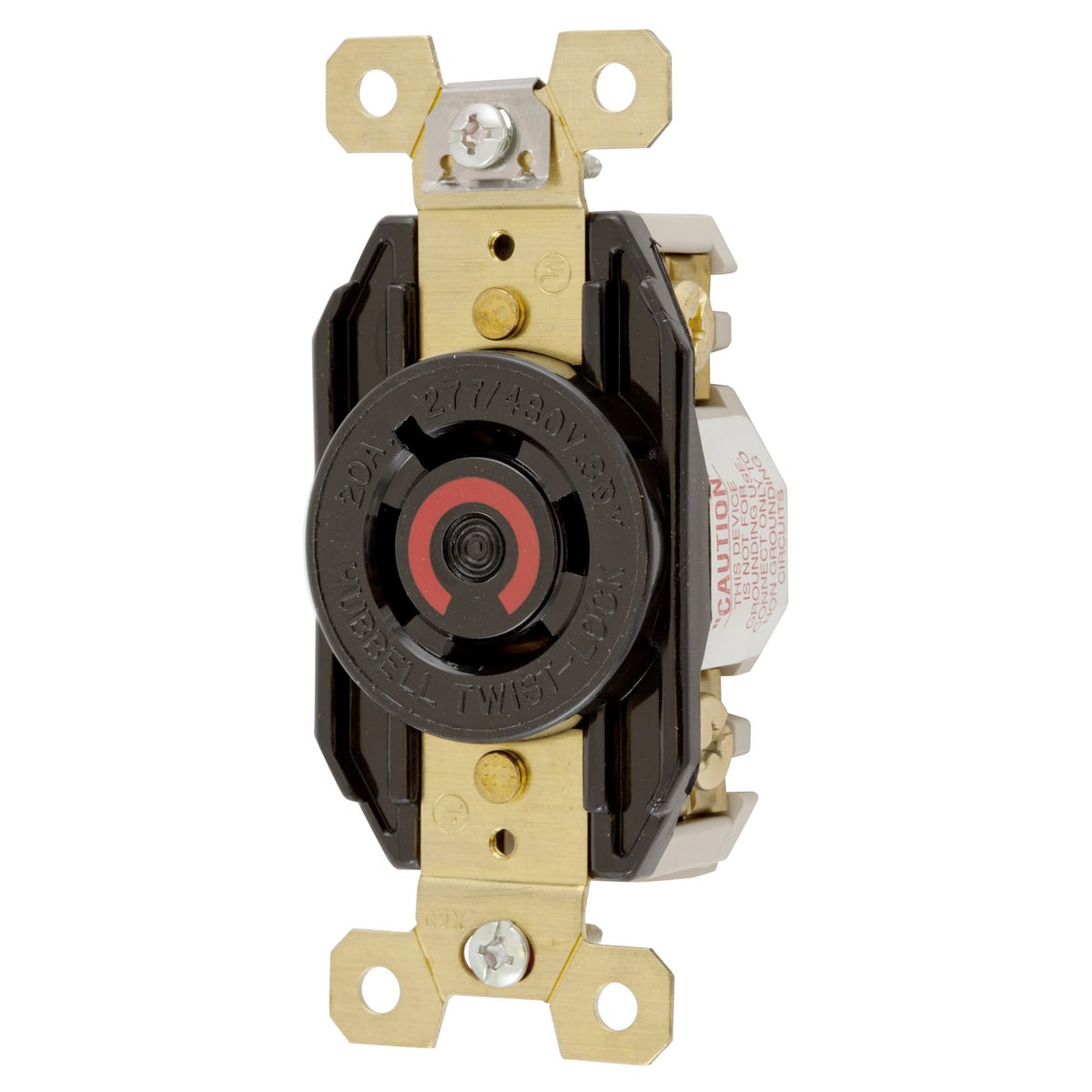 HBL2450 3-Phase Heavy Duty Flush Non-Grounding Standard Single Screw Mount Locking Receptacle, 277/480 V AC, 20 A, 4 Poles, 4 Wires, Black