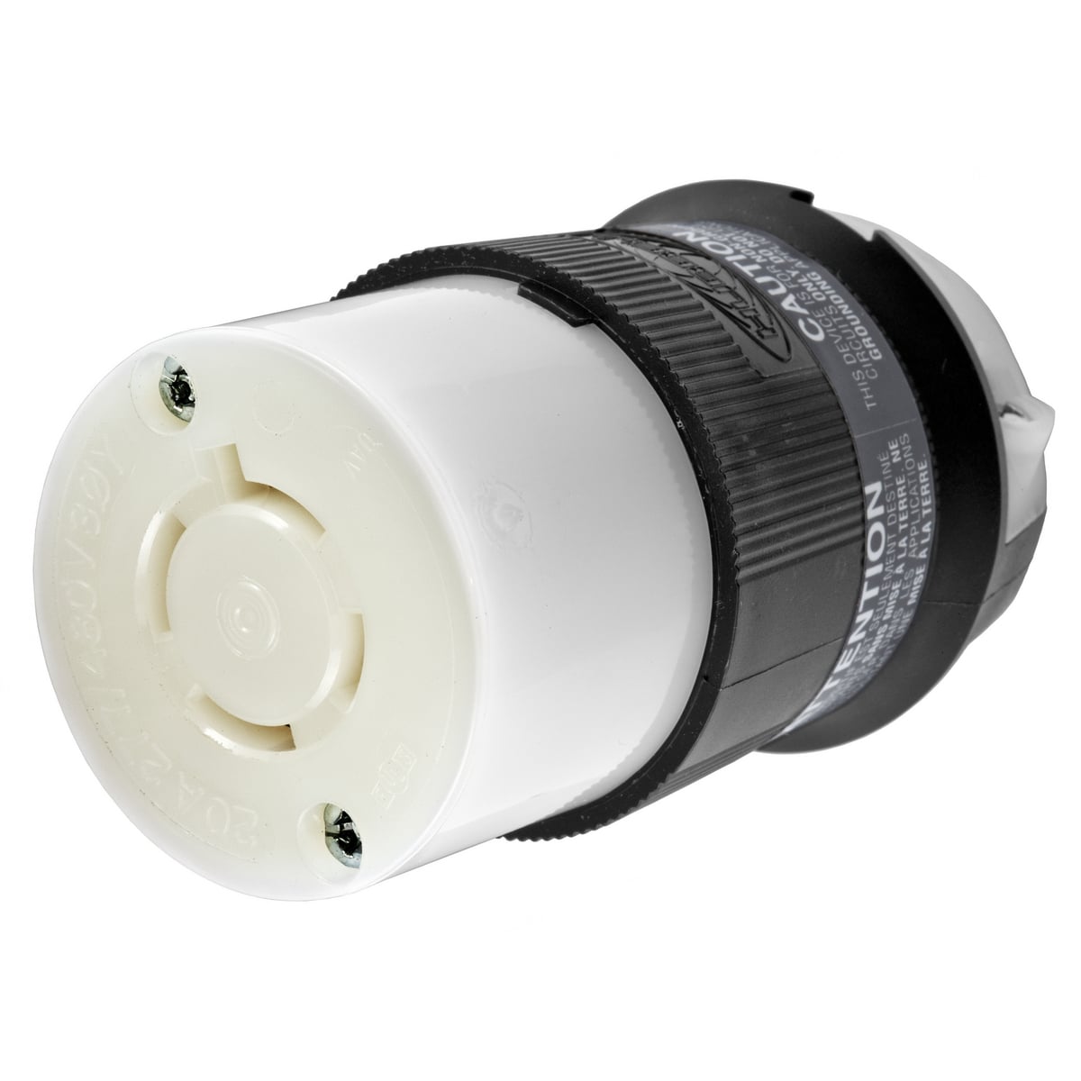 HBL2453 3-Phase Heavy Duty Isolated Non-Grounding Standard Sized Cord Mount Female Connector, 277Y/480 V AC, 20 A, 4 Poles, 4 Wires, Black/White