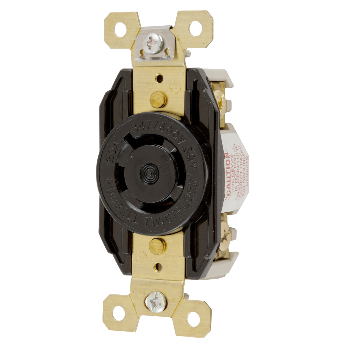HBL2460 3-Phase Heavy Duty Single Screw Mount Locking Receptacle, 347/600 V AC, 20 A, 4 Poles, 4 Wires, Black
