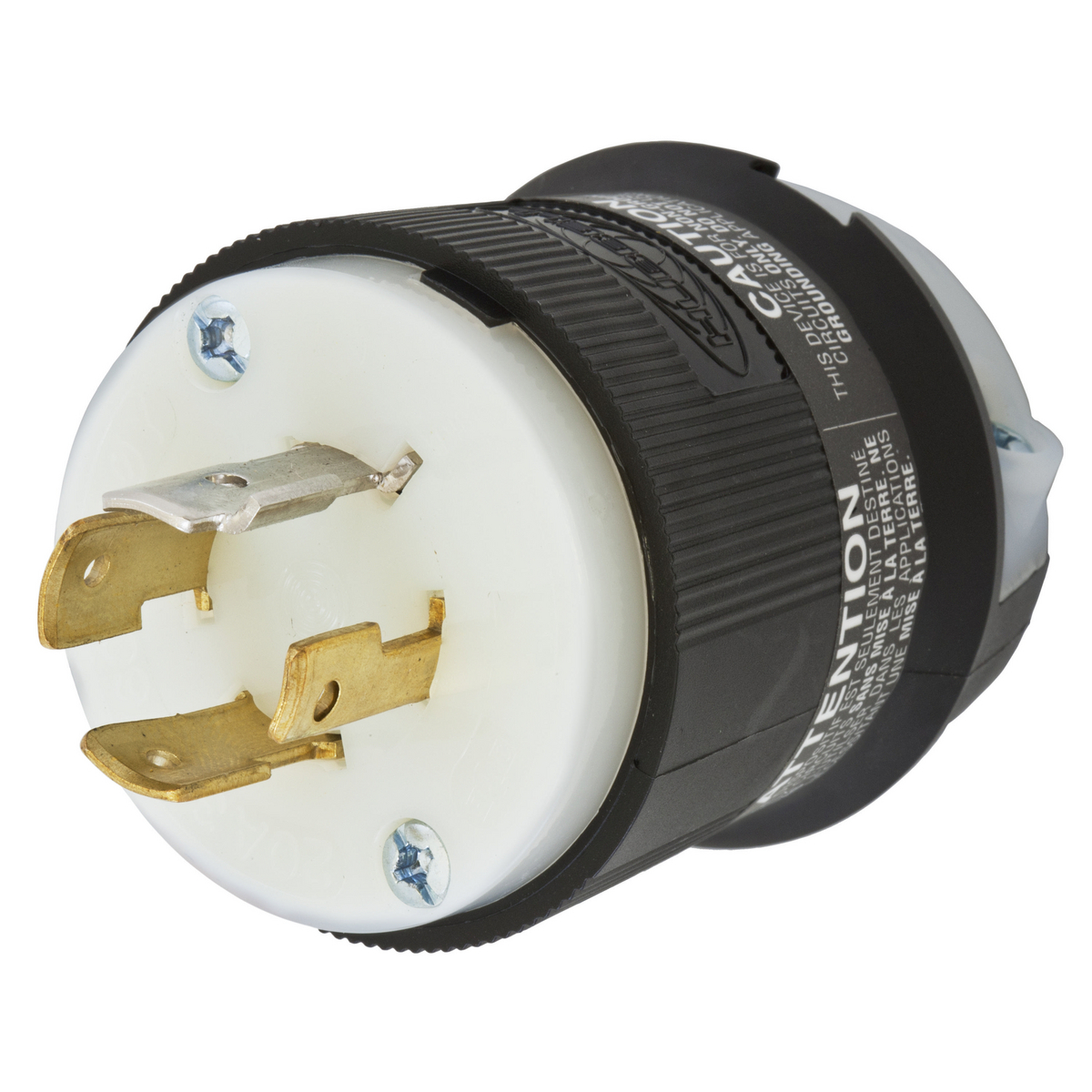 HBL2461 3-Phase Non-Grounding Cord Mount Locking Plug, 347/600 V AC, 20 A, 4 Poles, 4 Wires, Black/White