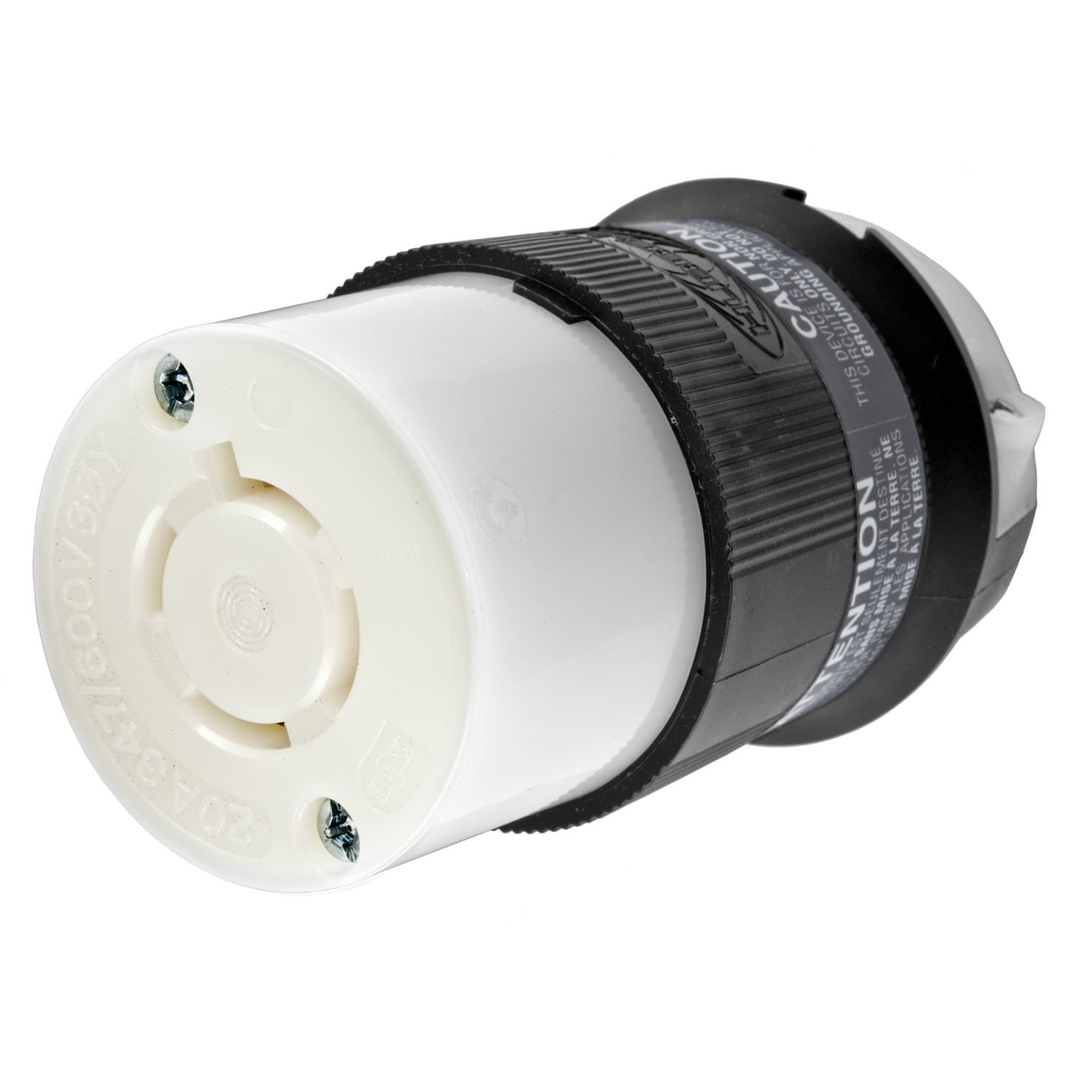 HBL2463 3-Phase Heavy Duty Isolated Non-Grounding Standard Sized Cord Mount Female Connector, 347Y/600 V AC, 20 A, 4 Poles, 4 Wires, Black/White