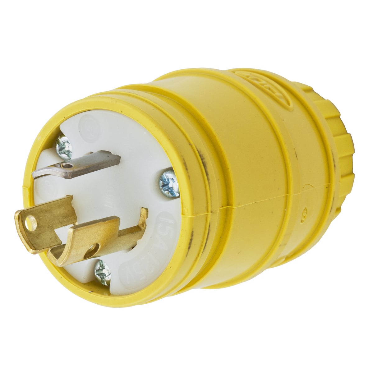 HBL24W47 HBL 1-Phase Grounding Cord Mount Watertight Locking Plug, 125 V AC, 15 A, 2 Poles, 3 Wires, Yellow