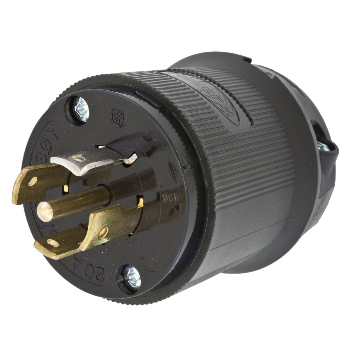 HBL2511BK 3-Phase Grounding Male Standard Cord Mount Locking Plug, 120/208 V AC, 20 A, 4 Poles, 5 Wires, Black