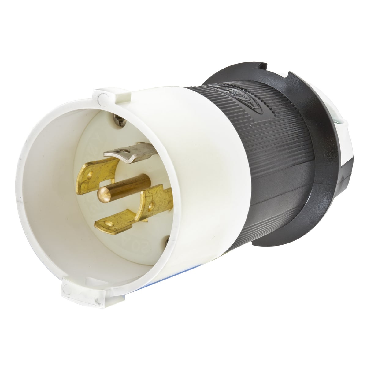 HBL2511S 3-Phase Grounding Male Standard Cord Mount Locking Plug, 120/208 V AC, 20 A, 4 Poles, 5 Wires, Black/White