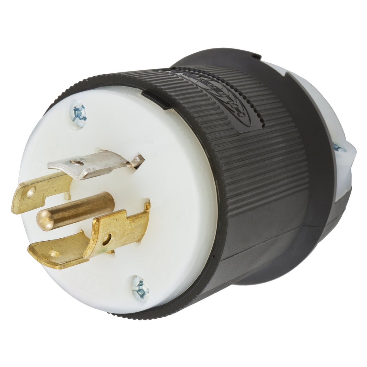 HBL2521 3-Phase Grounding Cord Mount Locking Plug, 277/480 V AC, 20 A, 4 Poles, 5 Wires, Black/White
