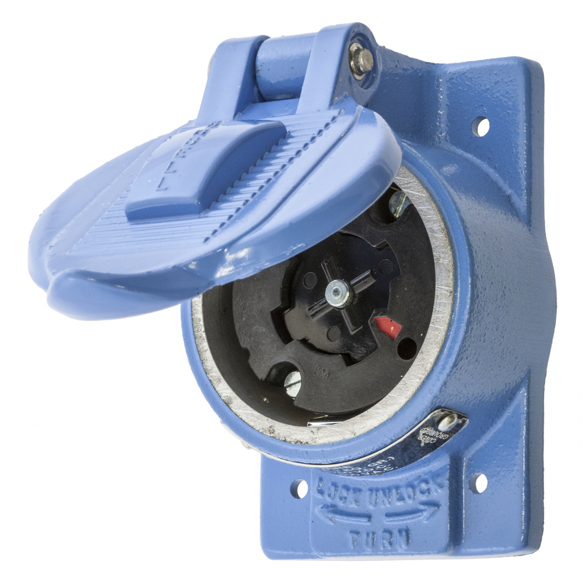 HBL25250 HBL Multi-Phase Heavy Duty Single Screw Mount Locking Receptacle, 600 V AC/250 V DC, 20/30 A, 4 Poles, 5 Wires, Blue
