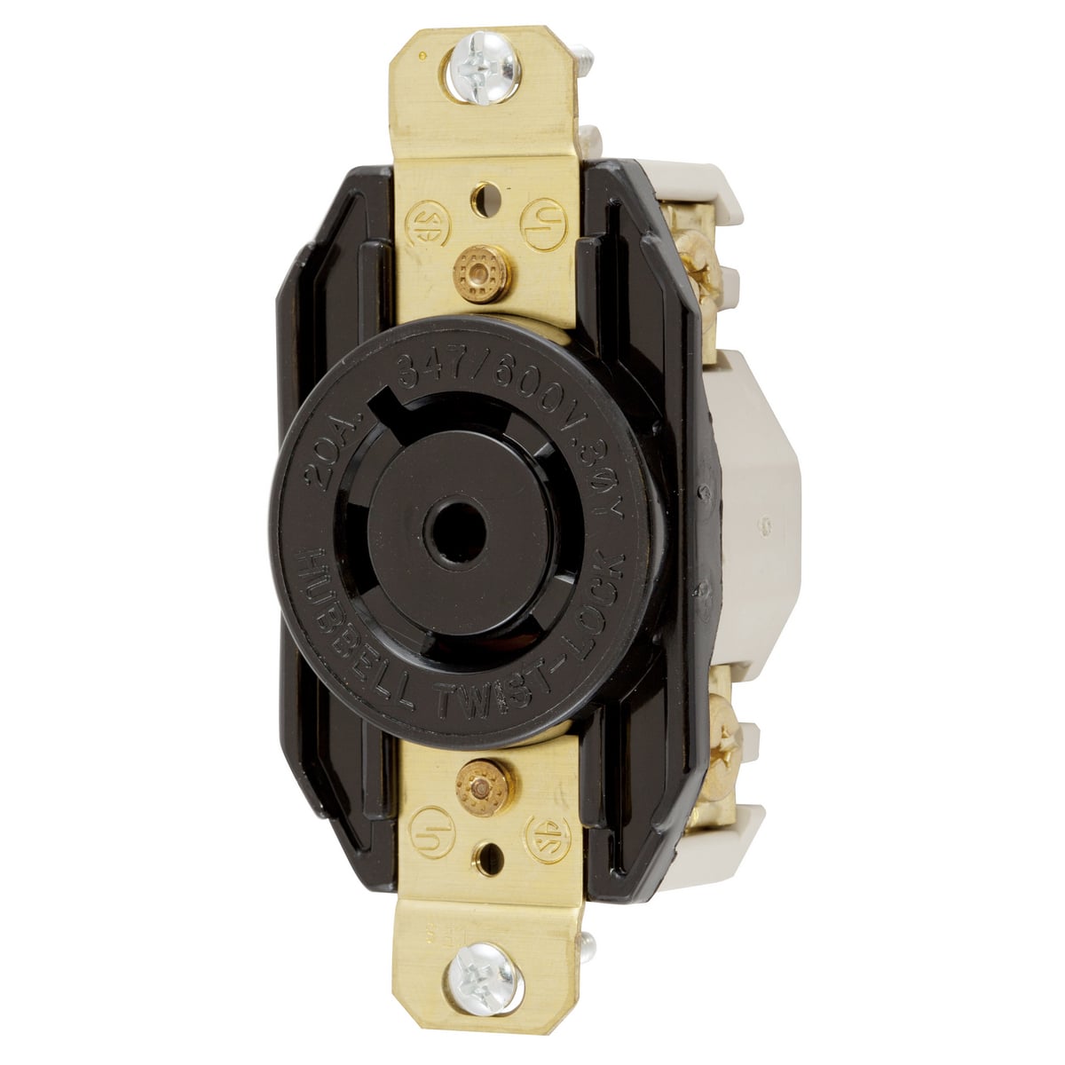 HBL2530 HBL 3-Phase Grounding Heavy Duty Single Screw Mount Locking Receptacle, 347/600 V AC, 20 A, 4 Poles, 5 Wires, Black