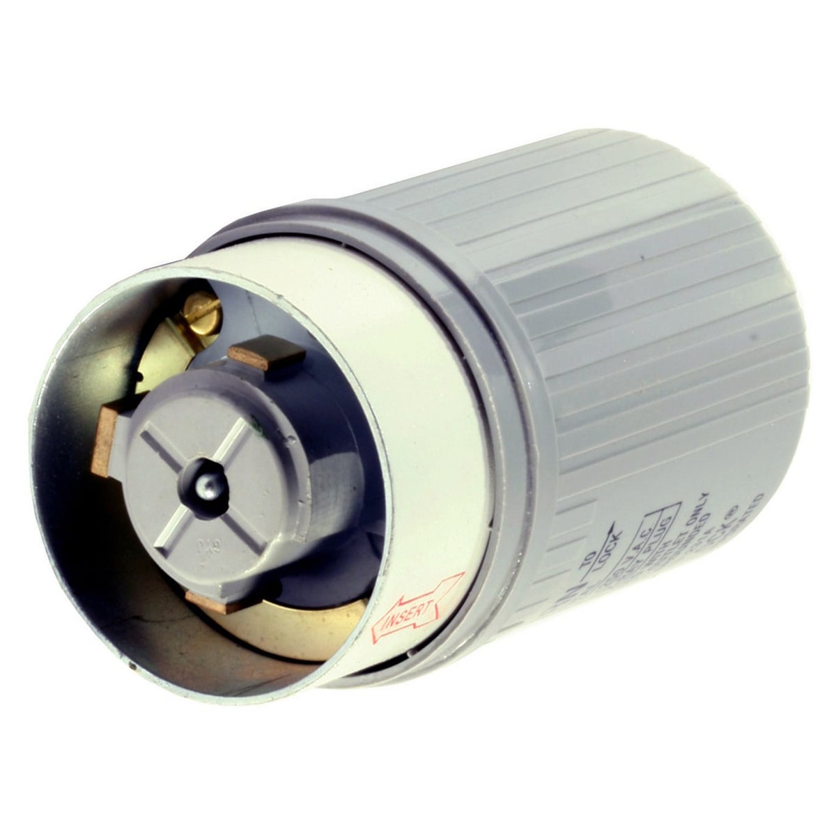 HBL25615 Grounding Portable Standard Sized Shrouded Cord Mount Locking Male Plug, 250 V AC, 60 A, 2 Poles, 3 Wires, Gray
