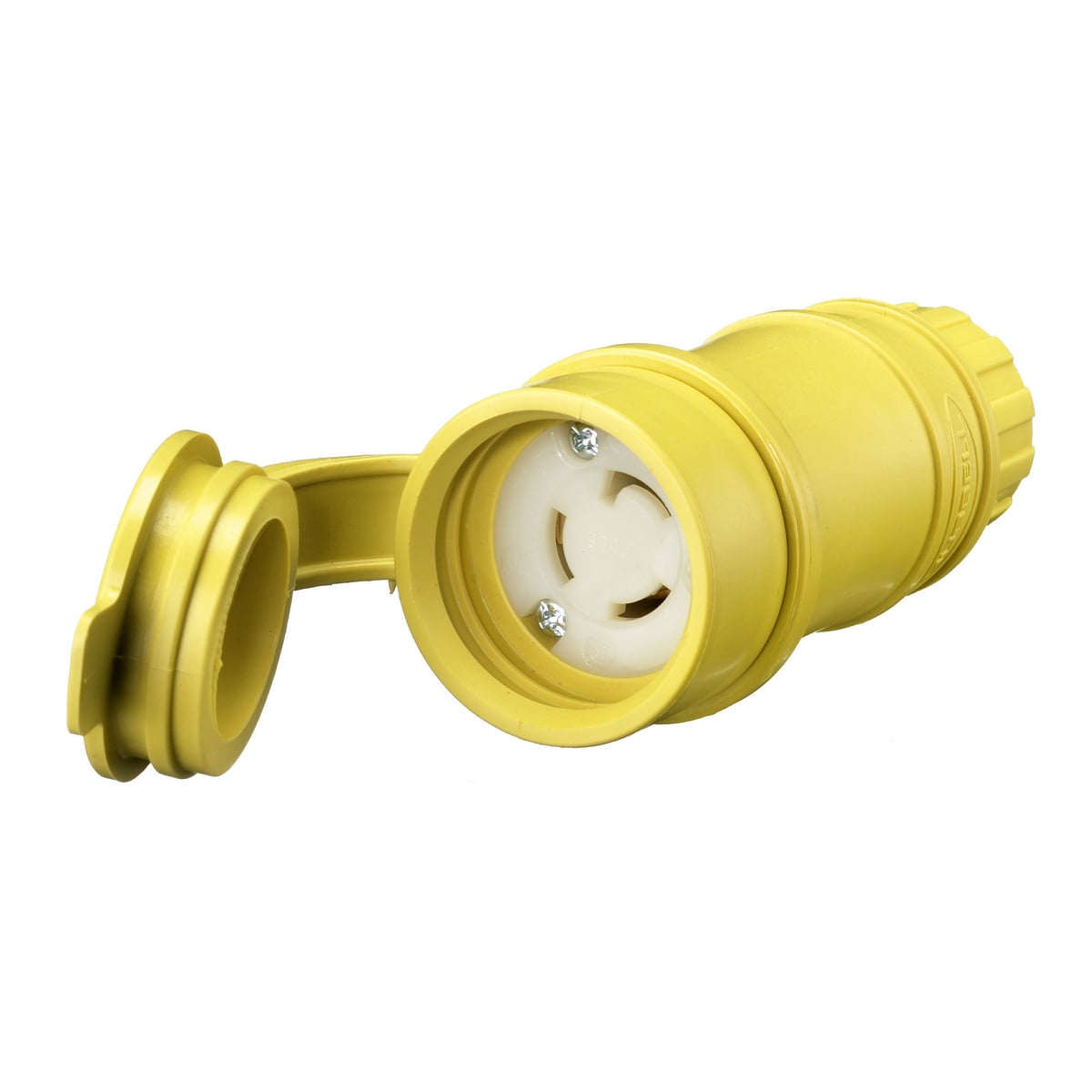HBL25W47 HBL Grounding Heavy Duty Cord Mount Watertight Locking Connector, 125 V AC, 15 A, 2 Poles, 2 Wires, Yellow