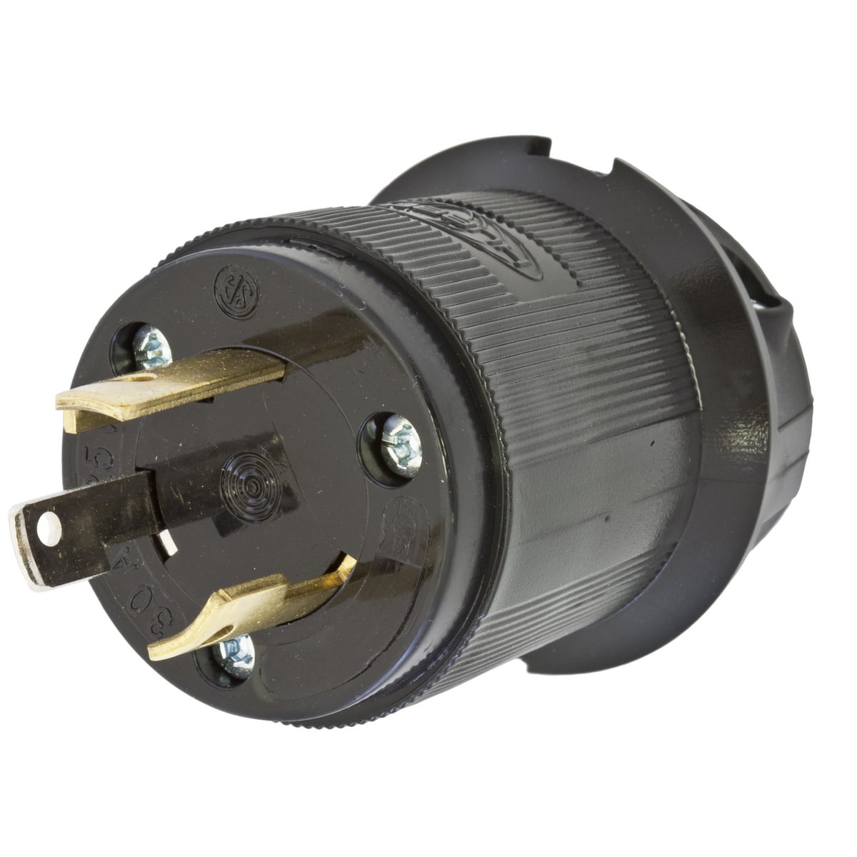 HBL2611BK 1-Phase Grounding Male Standard Cord Mount Locking Plug, 125 V AC, 30 A, 2 Poles, 3 Wires, Black
