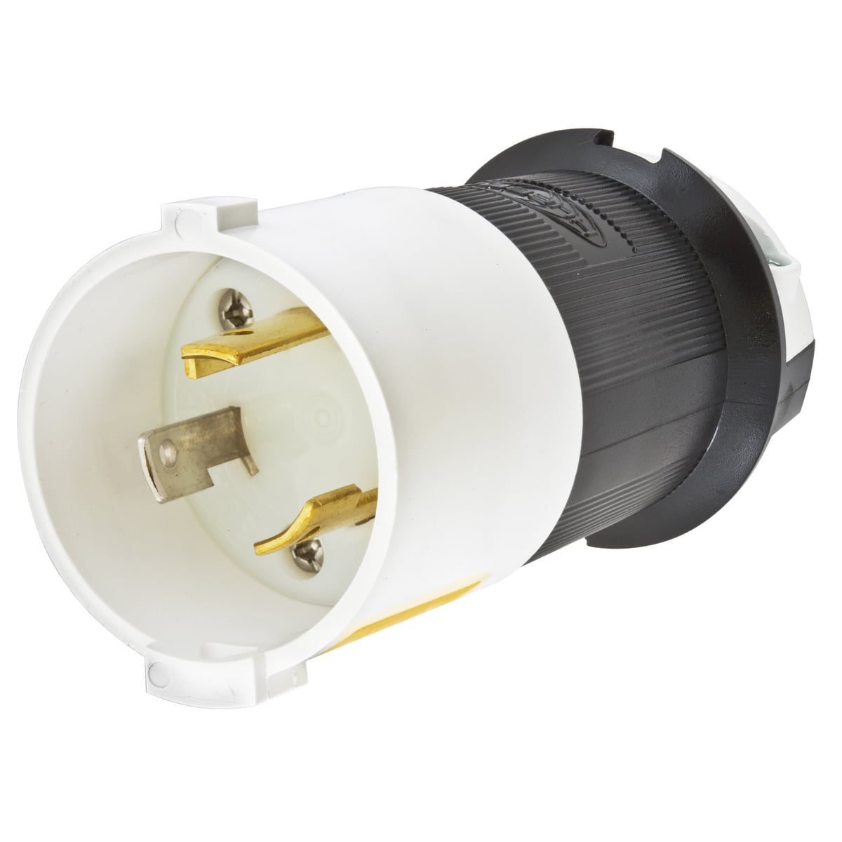 HBL2611S 1-Phase Grounding Male Standard Cord Mount Locking Plug, 125 V AC, 30 A, 2 Poles, 3 Wires, Black/White