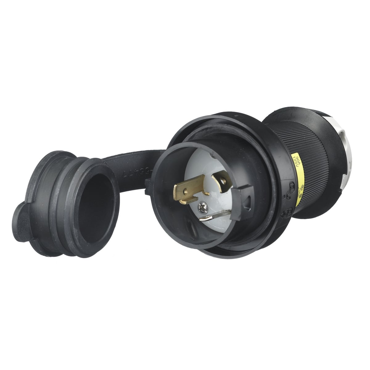HBL2611SW HBL 1-Phase Extra Heavy Duty Grounding Cord Mount Watertight Locking Plug, 125 V AC, 30 A, 2 Poles, 3 Wires, Black/White