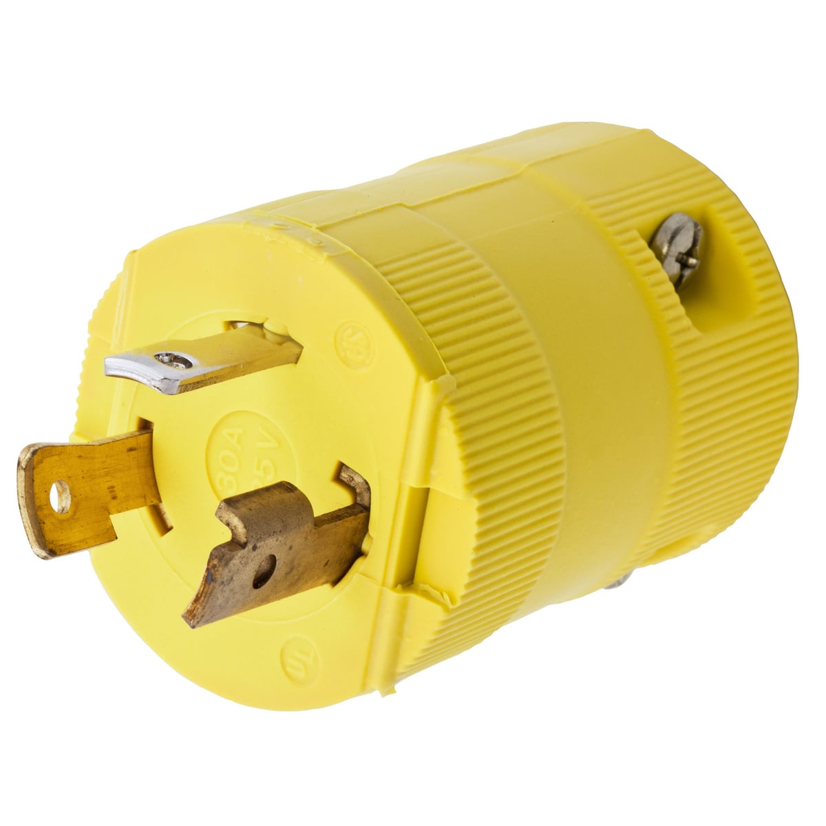 HBL2611VY 1-Phase Grounding Male Standard Cord Mount Locking Plug, 125 V AC, 30 A, 2 Poles, 3 Wires, Yellow