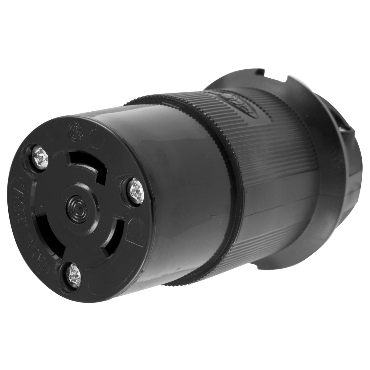 HBL2613BK Heavy Duty Female Grounding Insulated Standard Cord Mount Locking Connector, 125 V AC, 30 A, 2 Poles, 3 Wires, Black