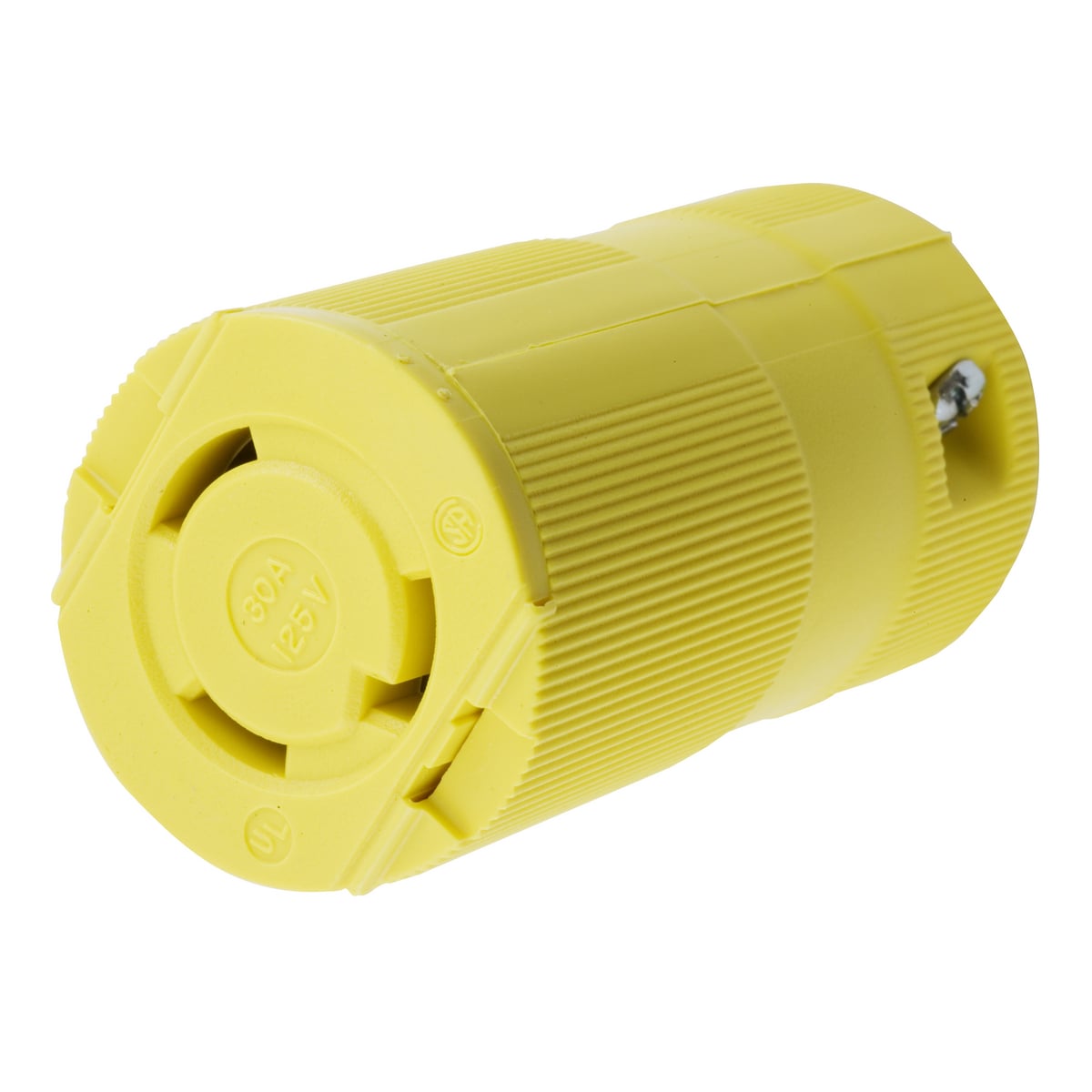 HBL2613VY Heavy Duty Isolated Grounding Standard Sized Cord Mount Female Connector, 125 V AC, 30 A, 2 Poles, 3 Wires, Yellow