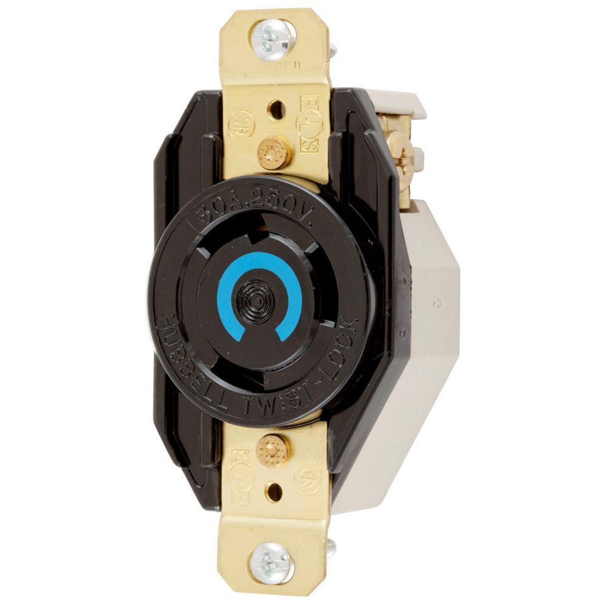 HBL2620 HBL 1-Phase Grounding Heavy Duty Single Screw Mount Locking Receptacle, 250 V AC, 30 A, 2 Poles, 3 Wires, Black