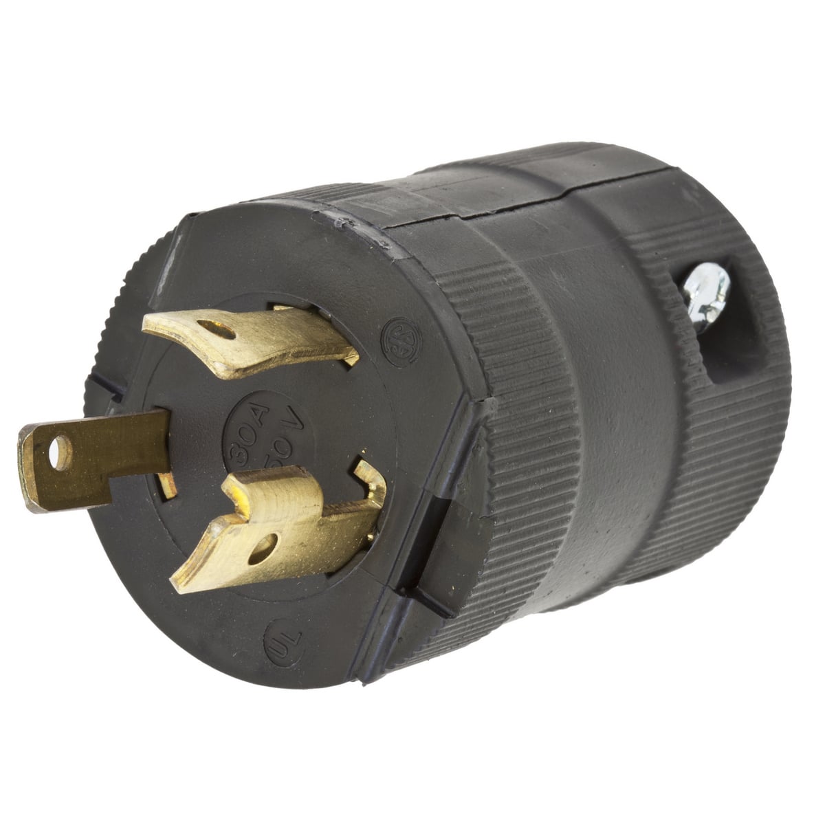 HBL2621VBK 1-Phase Grounding Male Cord Mount Locking Plug, 250 V AC, 30 A, 2 Poles, 3 Wires, Black