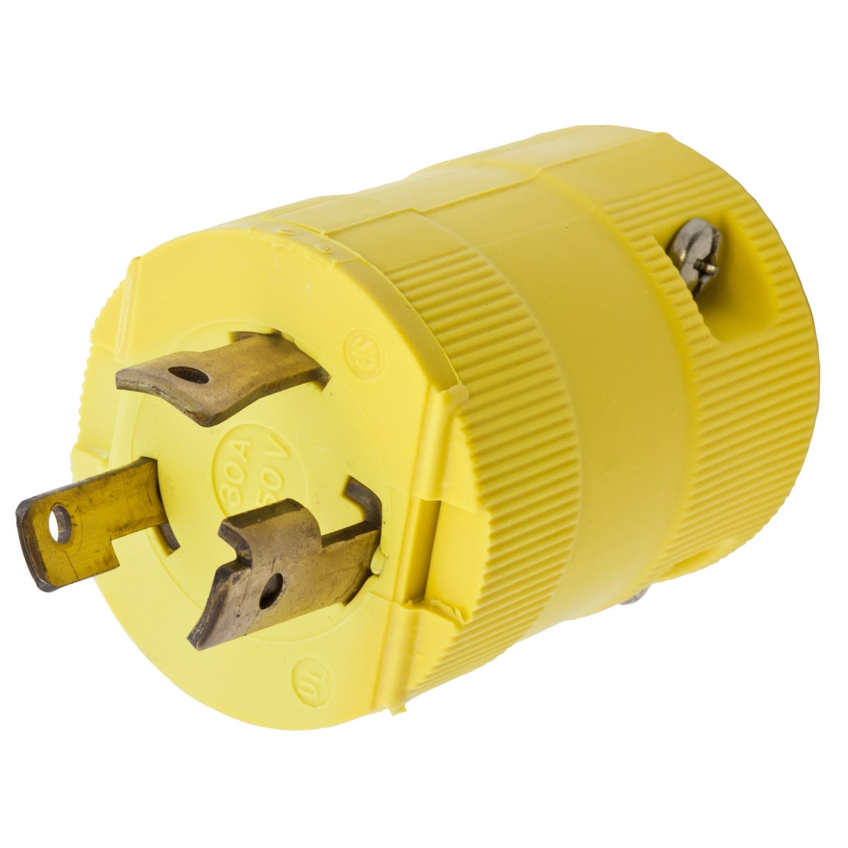 HBL2621VY 1-Phase Grounding Male Standard Cord Mount Locking Plug, 250 V AC, 30 A, 2 Poles, 3 Wires, Yellow