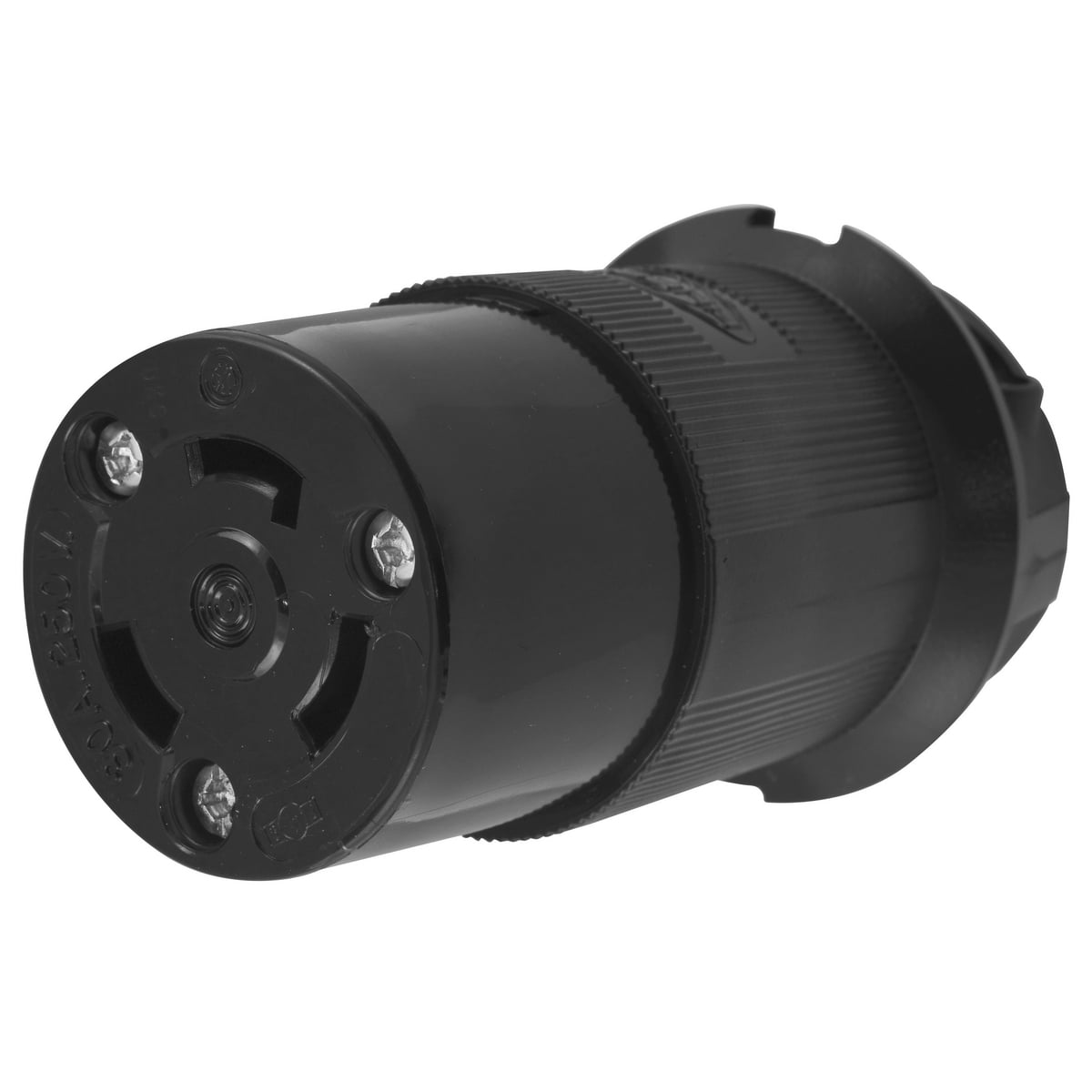 HBL2623BK Heavy Duty Female Grounding Insulated Standard Cord Mount Locking Connector, 250 V AC, 30 A, 2 Poles, 3 Wires, Black