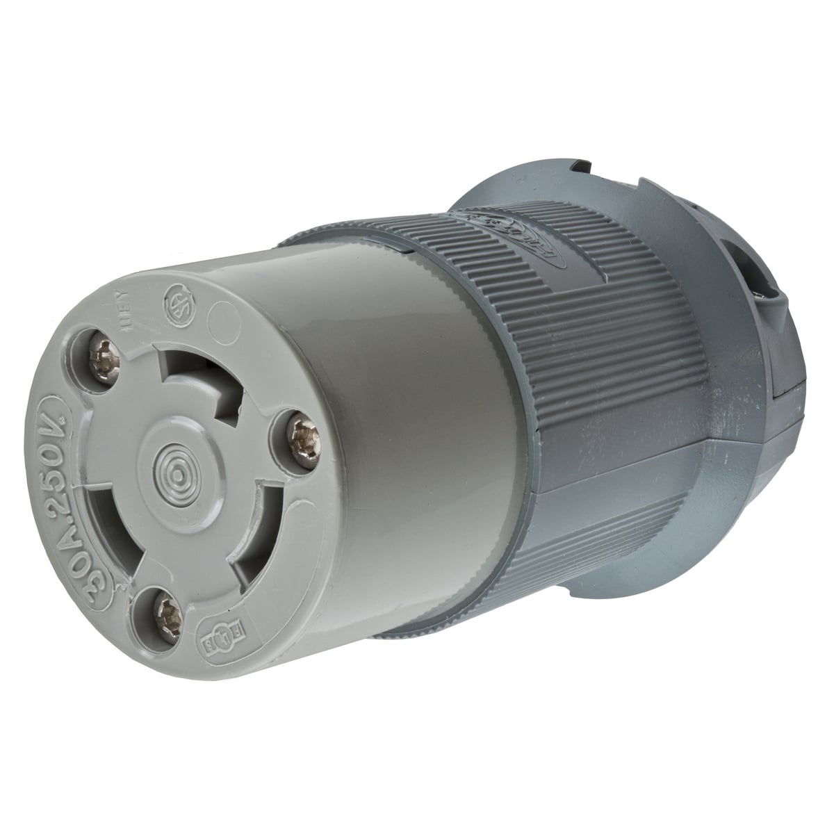 HBL2623F Locking Connector, 250 V AC, 30 A, 2 Poles, 3 Wires, Gray