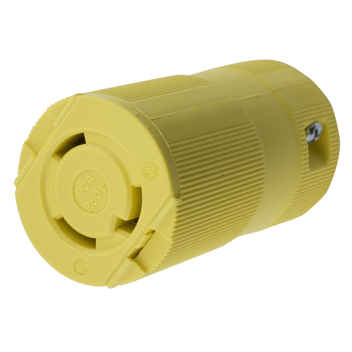 HBL2623VY Heavy Duty Female Grounding Insulated Standard Cord Mount Locking Connector, 250 V AC, 30 A, 2 Poles, 3 Wires, Yellow