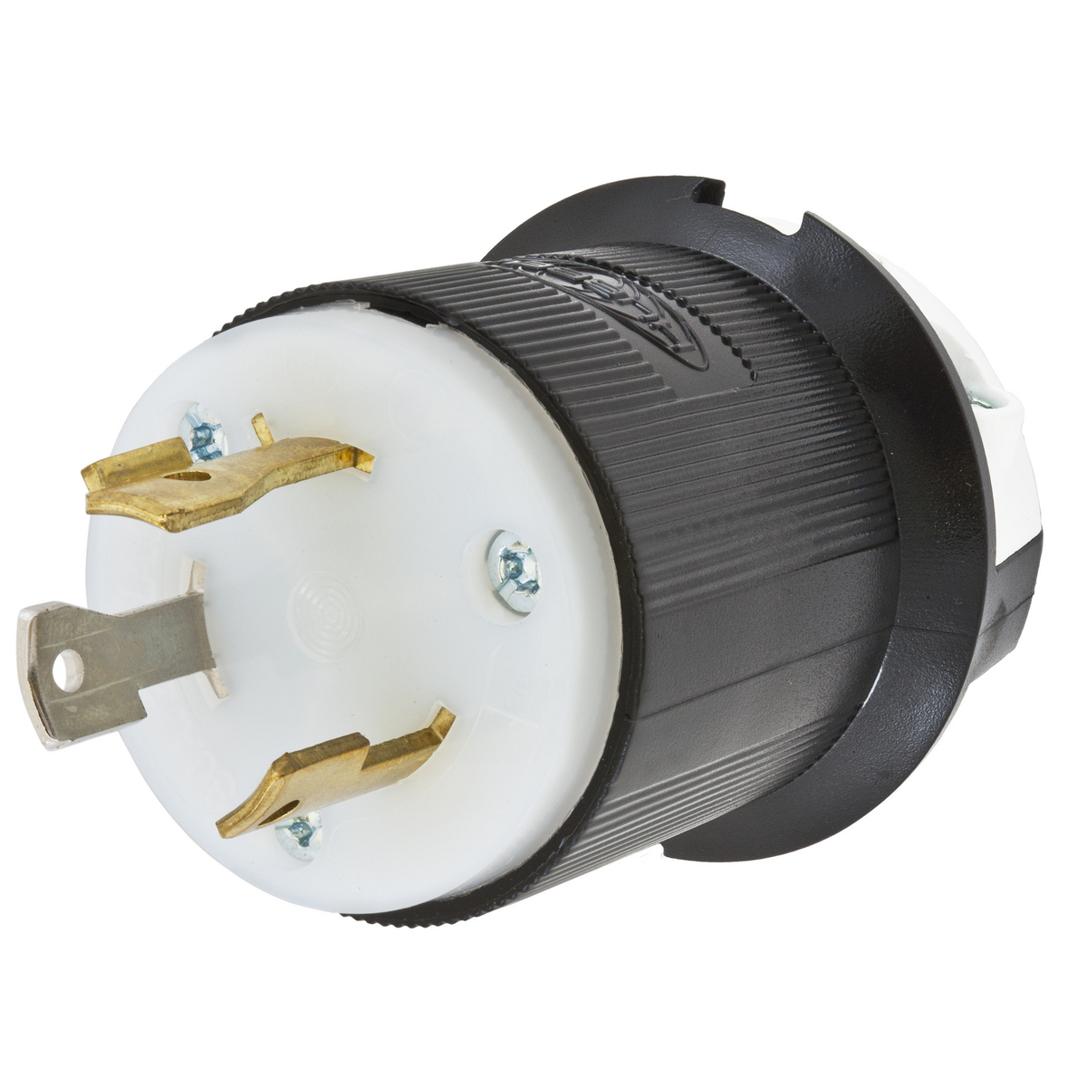 HBL2631 1-Phase Grounding Male Standard Cord Mount Locking Plug, 277 V AC, 30 A, 2 Poles, 3 Wires, Black/White