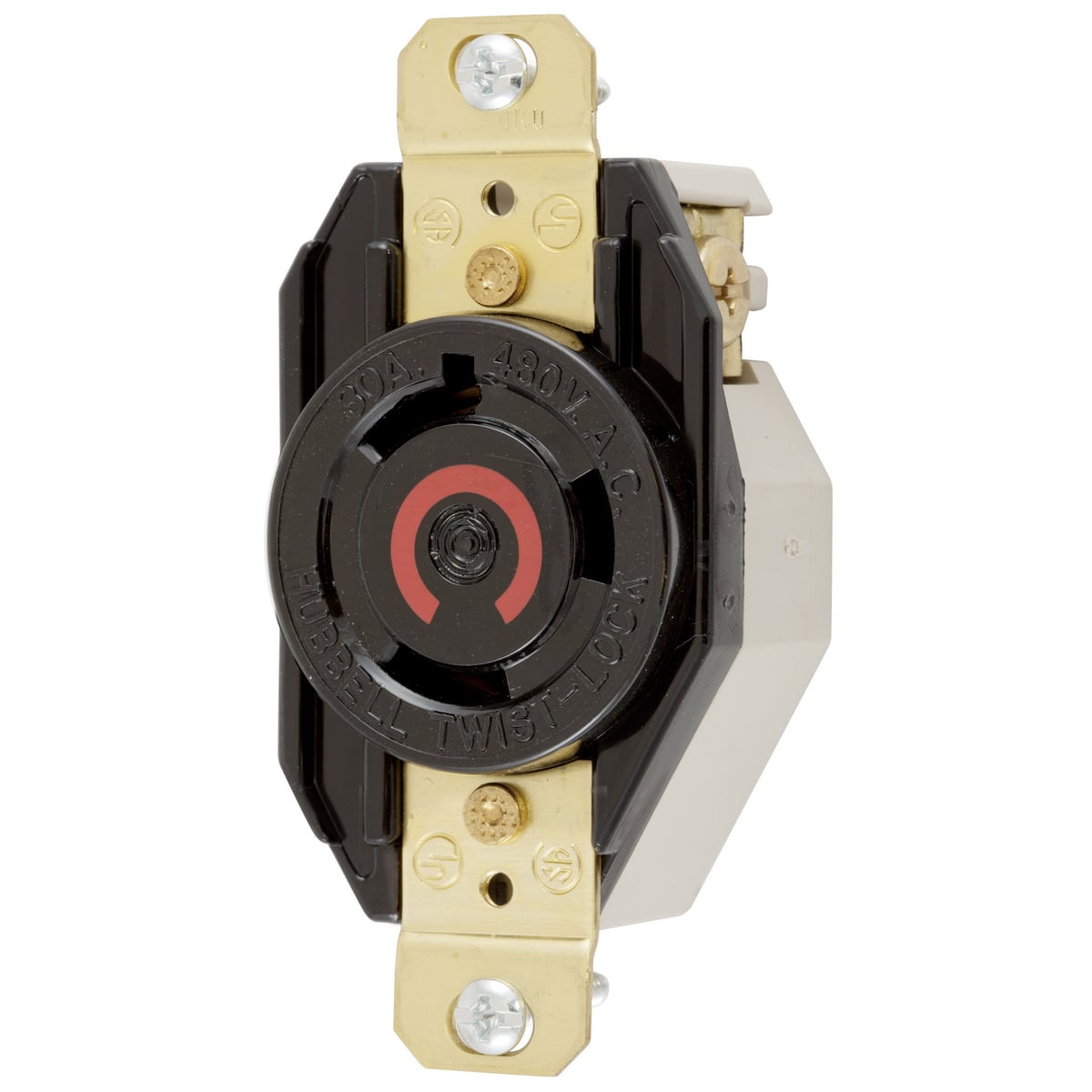 HBL2640 1-Phase Grounding Heavy Duty Single Screw Mount Locking Receptacle, 480 V AC, 30 A, 2 Poles, 3 Wires, Black