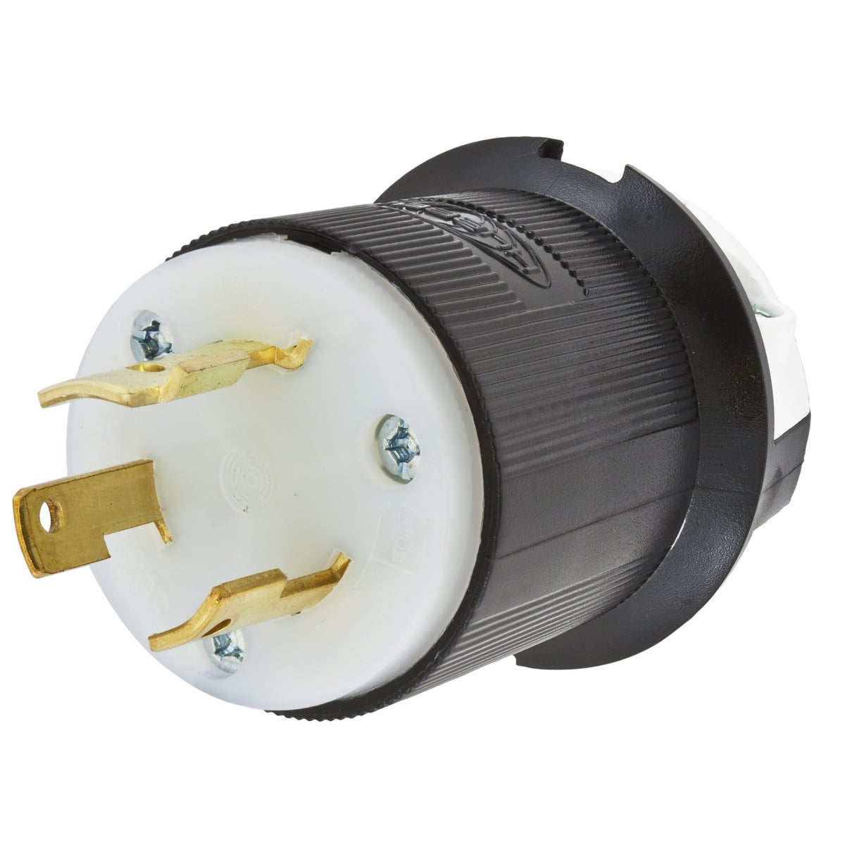 HBL2651 1-Phase Grounding Cord Mount Locking Plug, 600 V AC, 30 A, 2 Poles, 3 Wires, Black/White