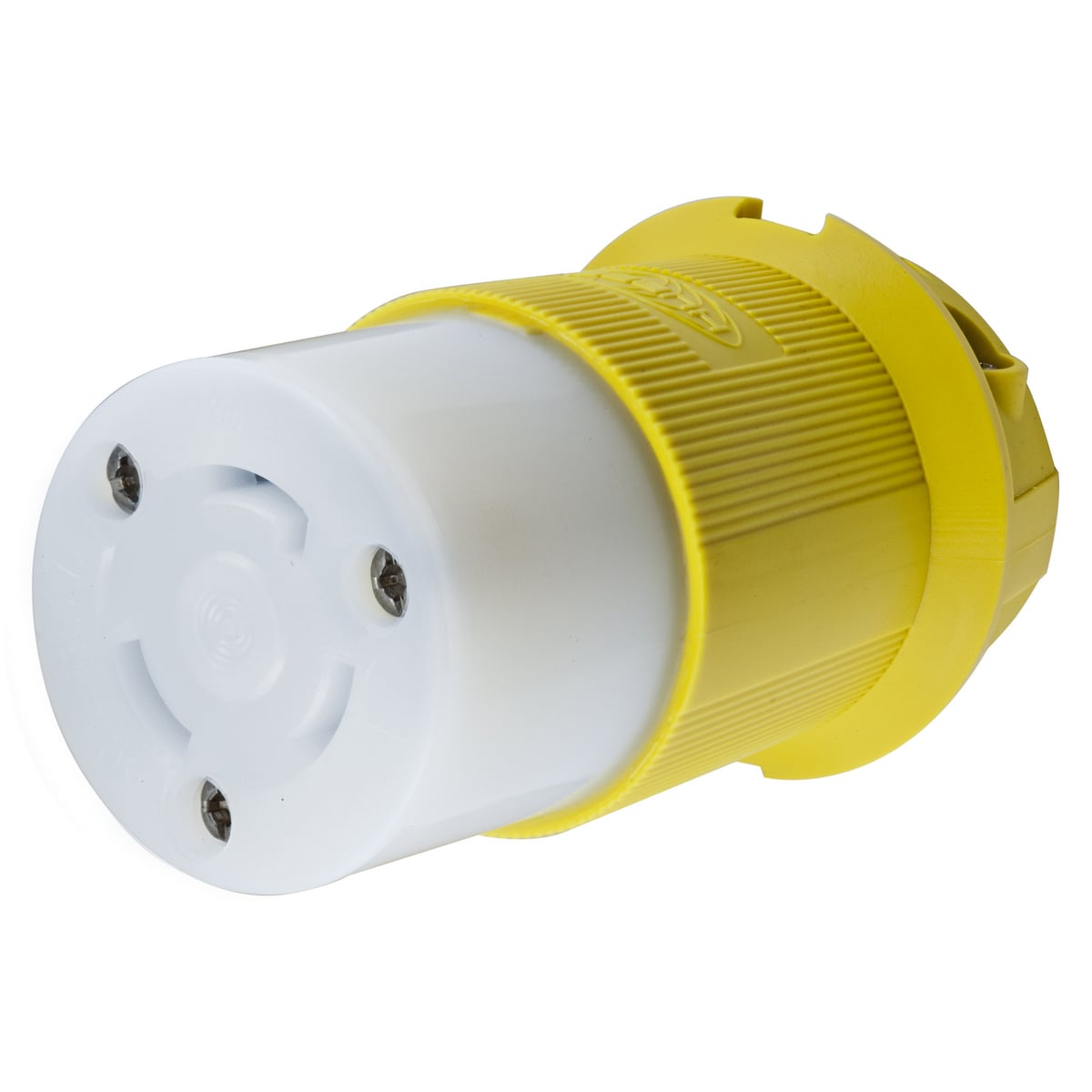 HBL26CM13 Heavy Duty Isolated Grounding Standard Sized Cord Mount Corrosion Resistant Female Connector, 125 V AC, 30 A, 2 Poles, 3 Wires, Yellow