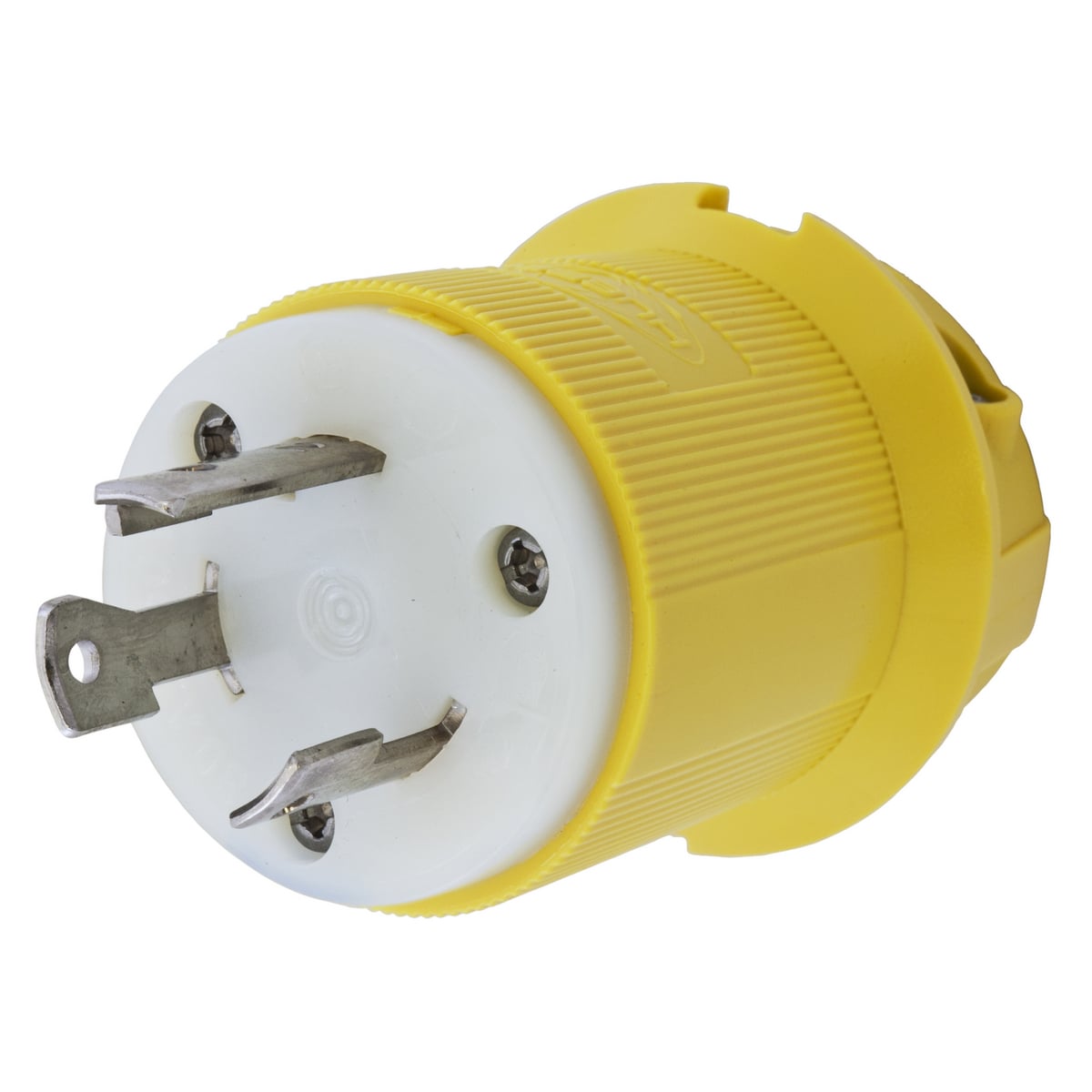 HBL26CM21 1-Phase Corrosion Resistant Grounding Male Standard Cord Mount Locking Plug, 250 V AC, 30 A, 2 Poles, 3 Wires, Yellow