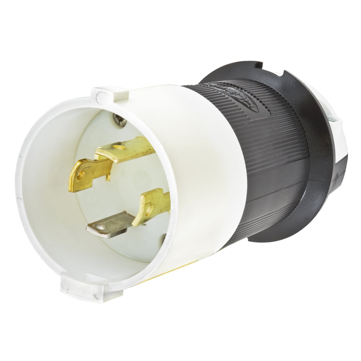 HBL2711S 1-Phase Extra Heavy Duty Grounding Cord Mount Locking Plug, 125/250 V AC, 30 A, 3 Poles, 4 Wires, Black/White