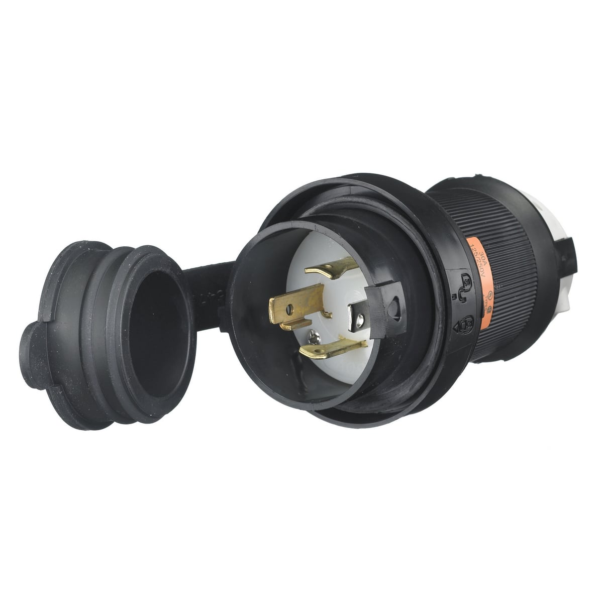 HBL2711SW HBL 1-Phase Extra Heavy Duty Grounding Cord Mount Watertight Locking Plug, 125/250 V AC, 30 A, 3 Poles, 4 Wires, Black/White