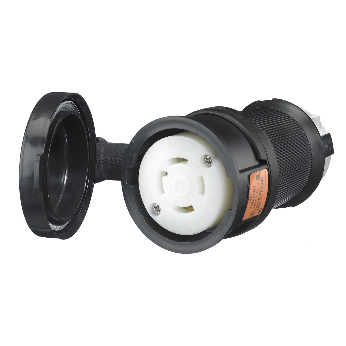 HBL2713SW Grounding Heavy Duty Cord Mount Watertight Locking Connector, 125/250 V AC, 30 A, 3 Poles, 4 Wires, Black/White