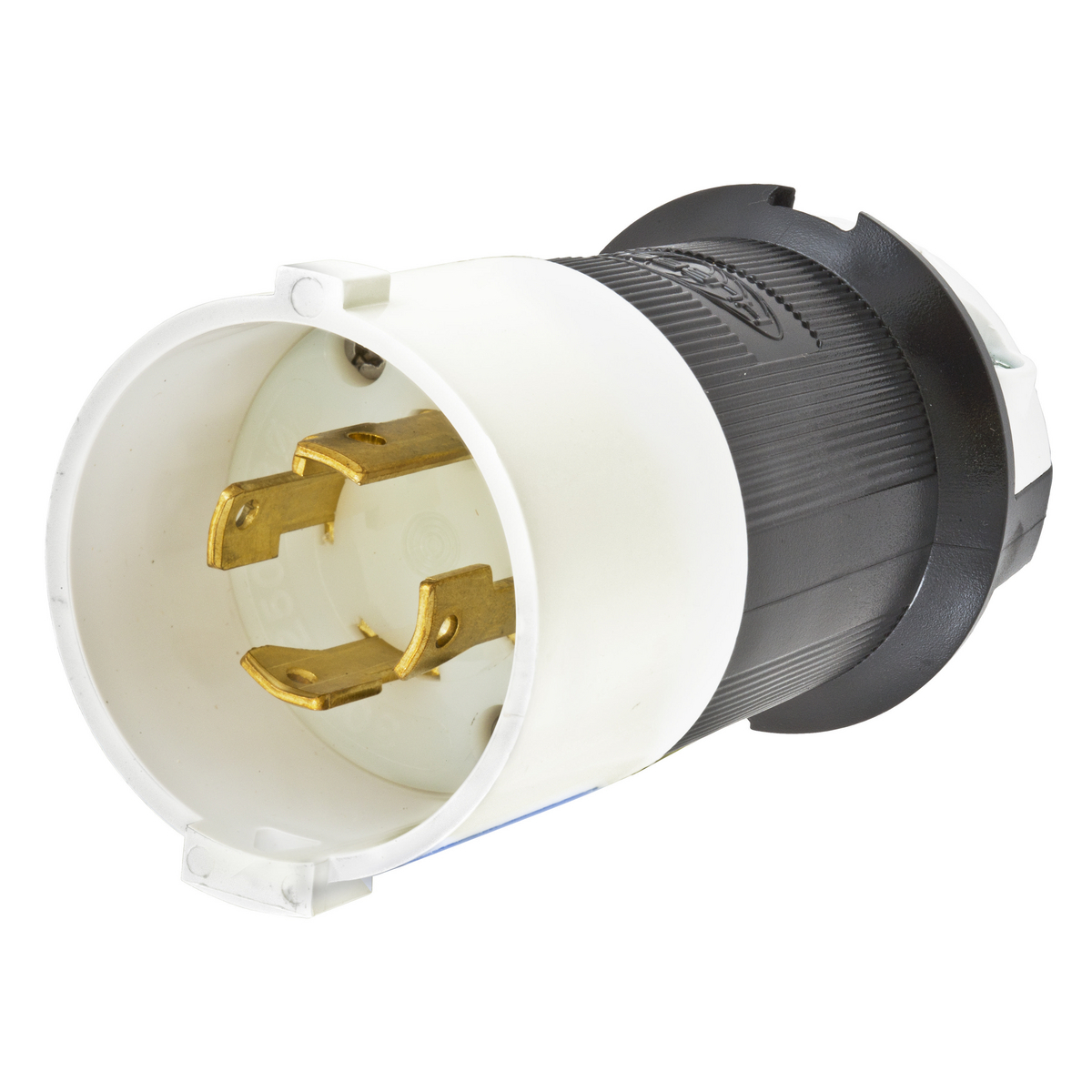 HBL2721S 3-Phase Grounding Male Standard Cord Mount Locking Plug, 250 V AC, 30 A, 3 Poles, 4 Wires, Black/White